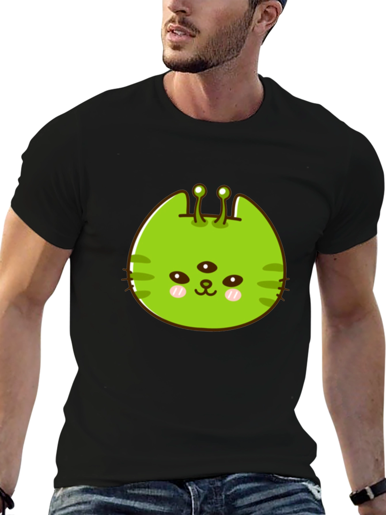 Alien Cat Graphic Tee - Black Unisex T-Shirt