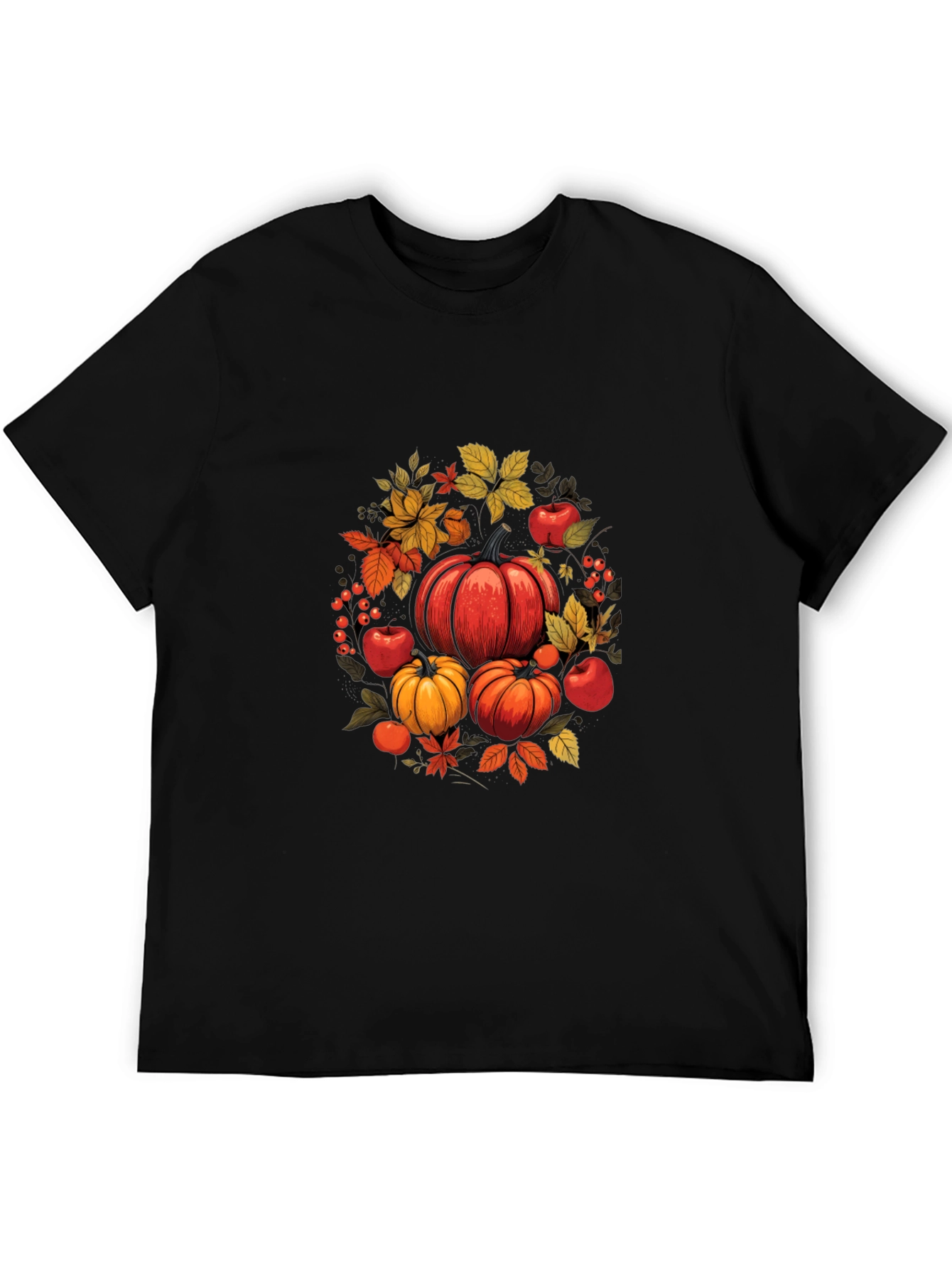 Autumn Harvest T-Shirt: Pumpkins Apples and Leaves
