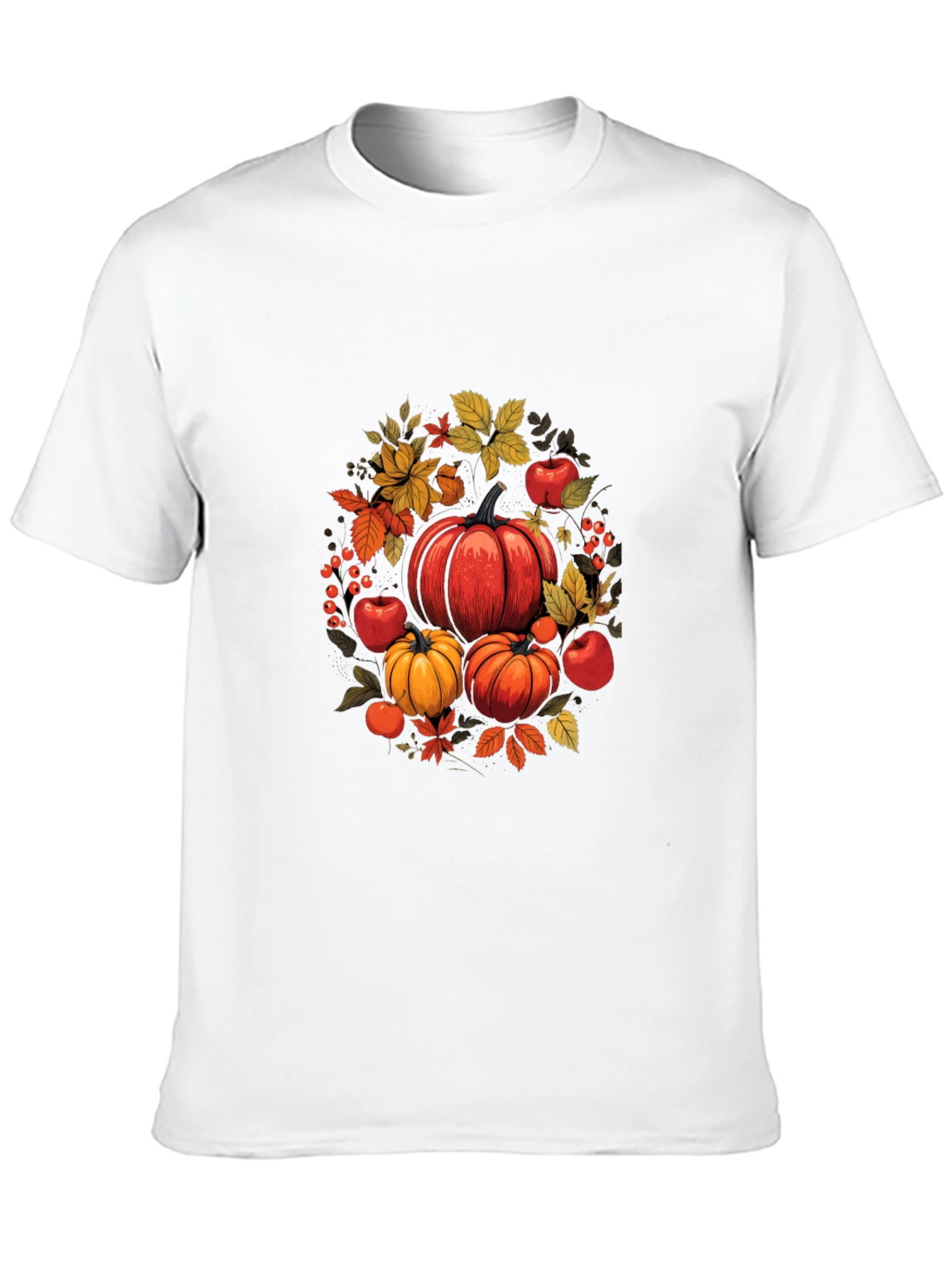 Autumn Harvest T-Shirt: Pumpkins Apples and Leaves