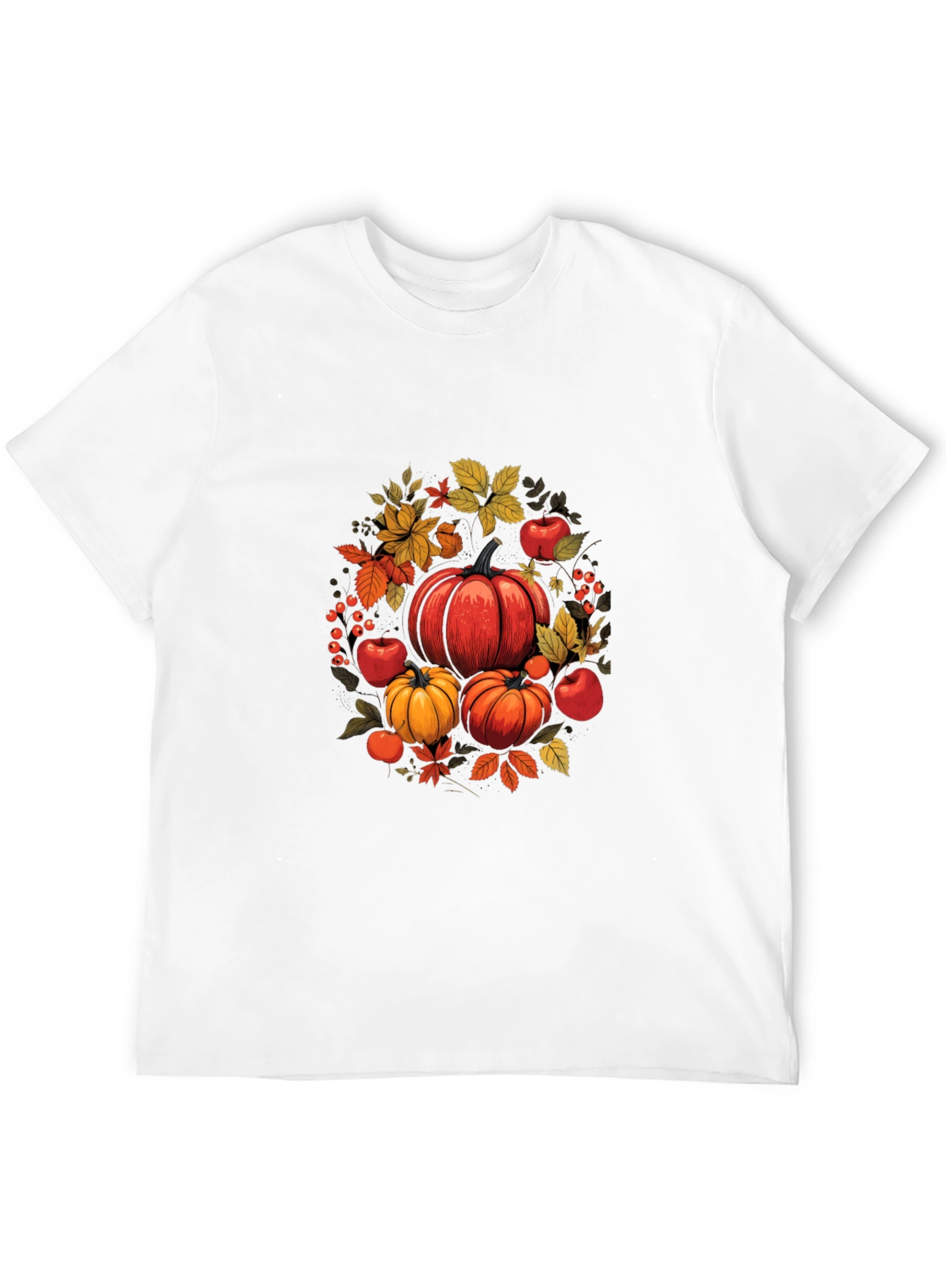 Autumn Harvest T-Shirt: Pumpkins Apples and Leaves