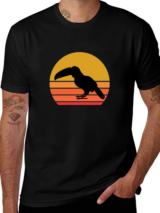 Toucan Sunset Graphic Tee - Black Cotton Shirt