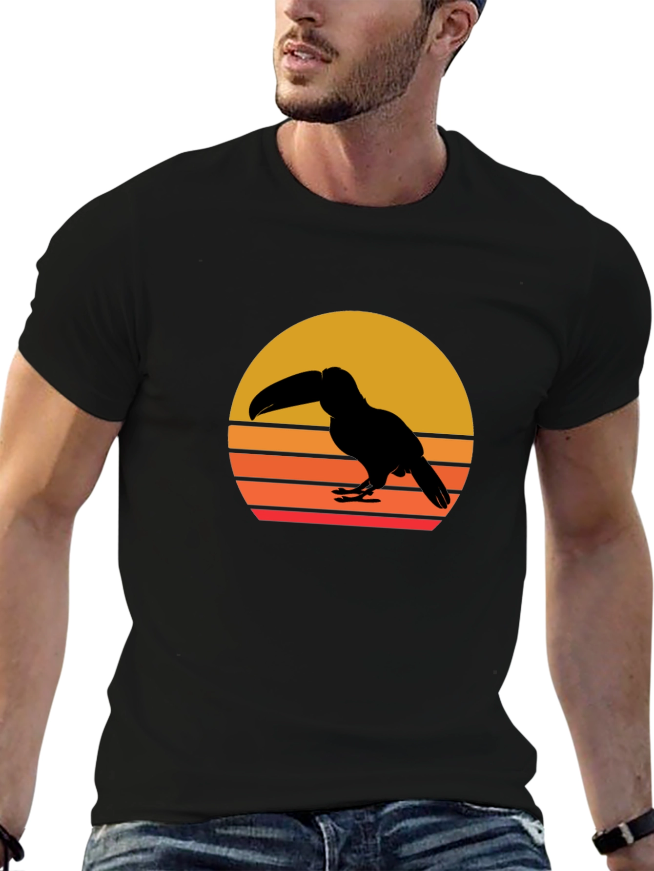 Toucan Sunset Graphic Tee - Black Cotton Shirt