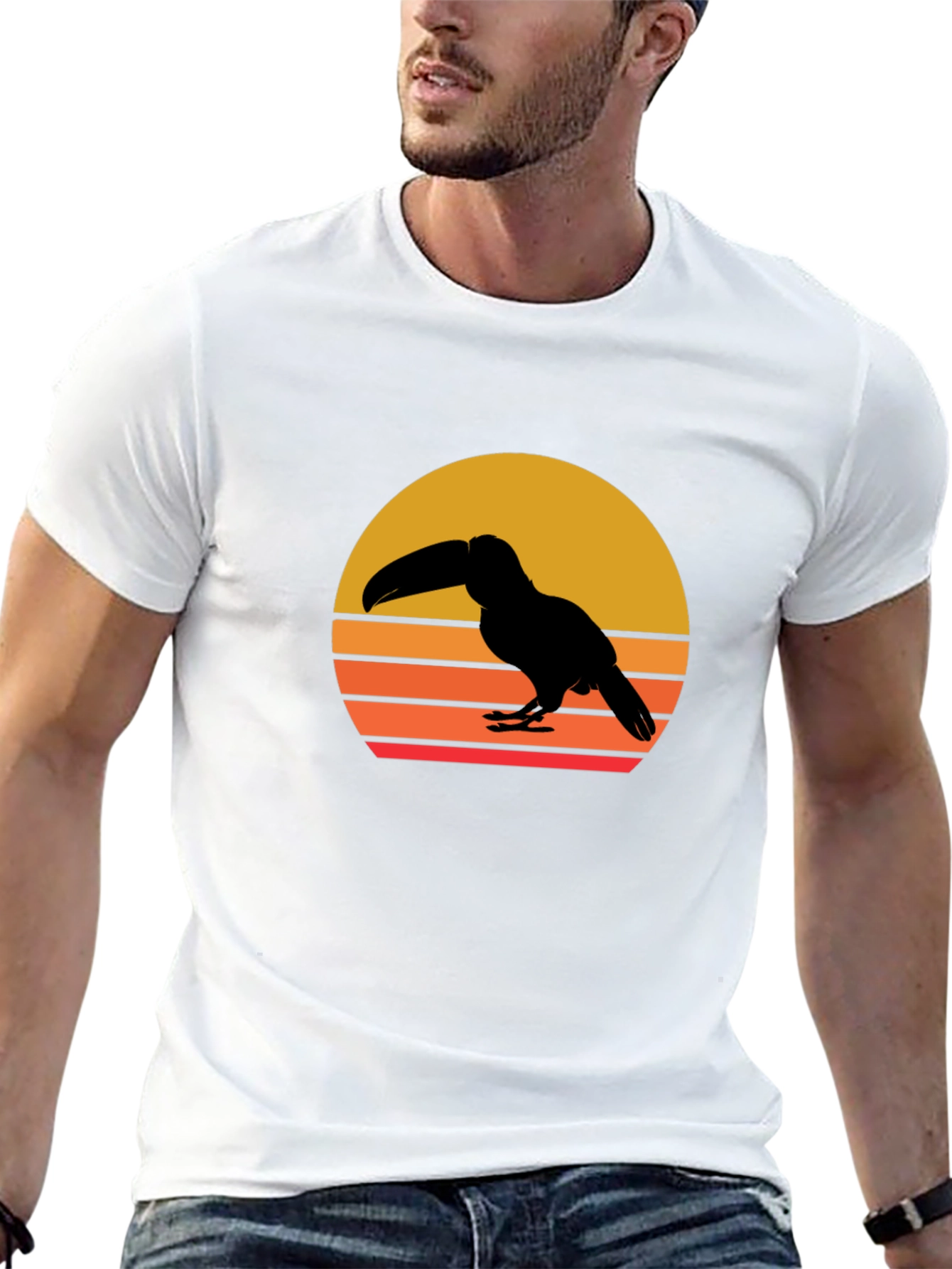 Toucan Sunset Graphic Tee - Black Cotton Shirt