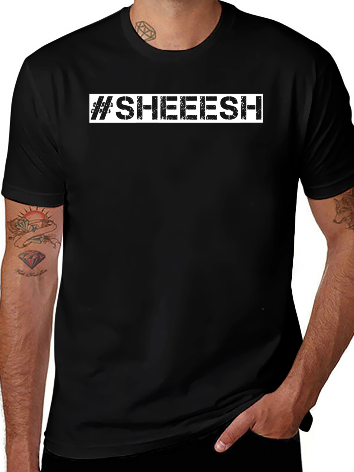 #SHEEESH Graphic Print Black Cotton T-Shirt