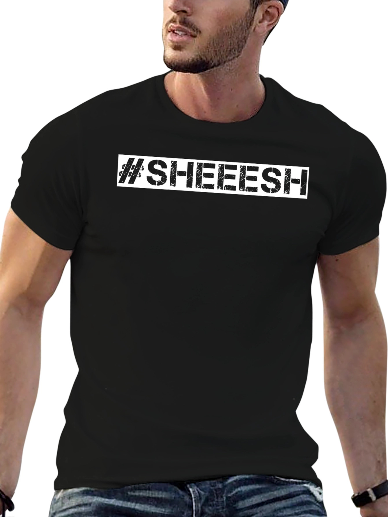 #SHEEESH Graphic Print Black Cotton T-Shirt