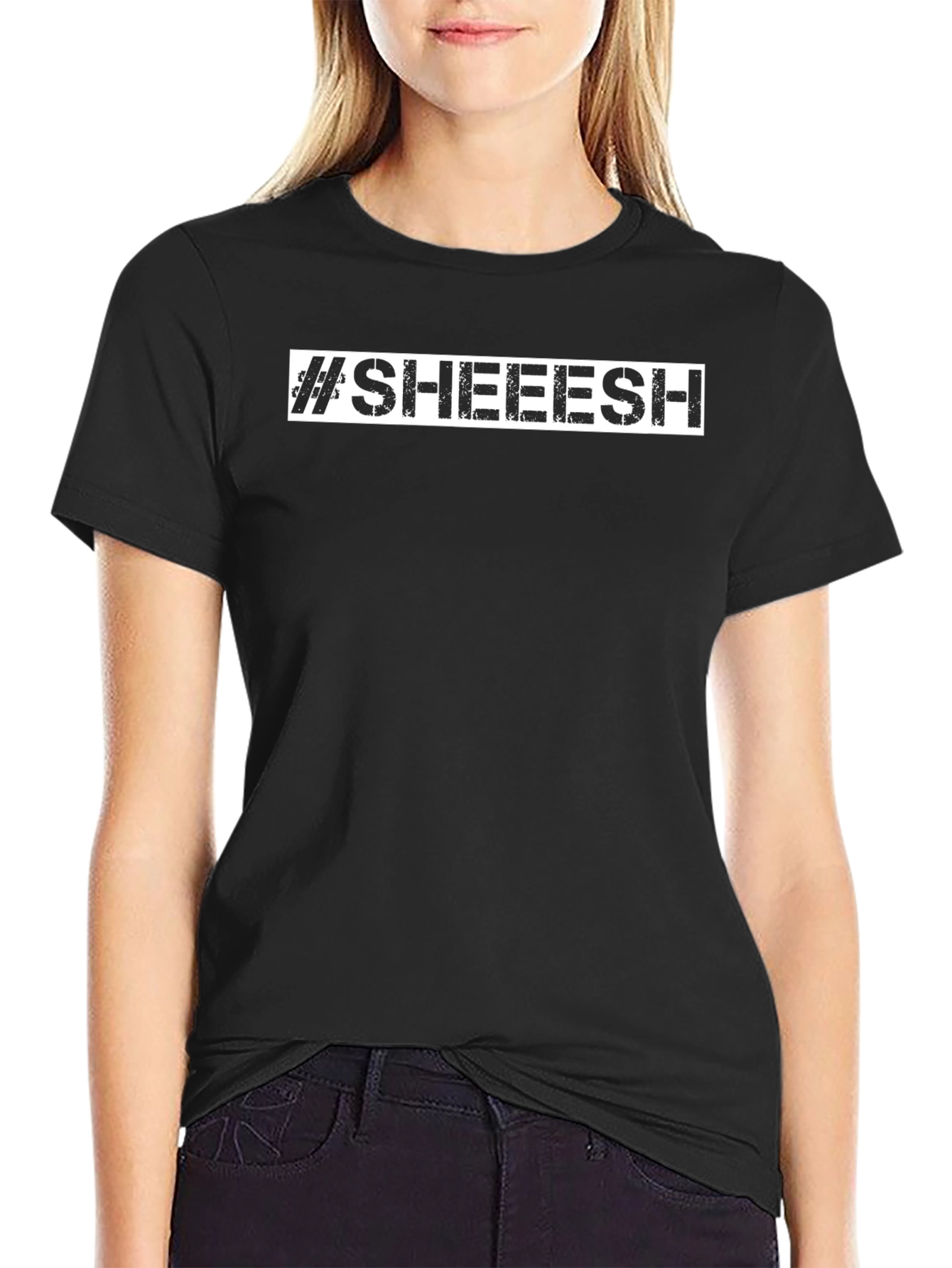 #SHEEESH Graphic Print Black Cotton T-Shirt