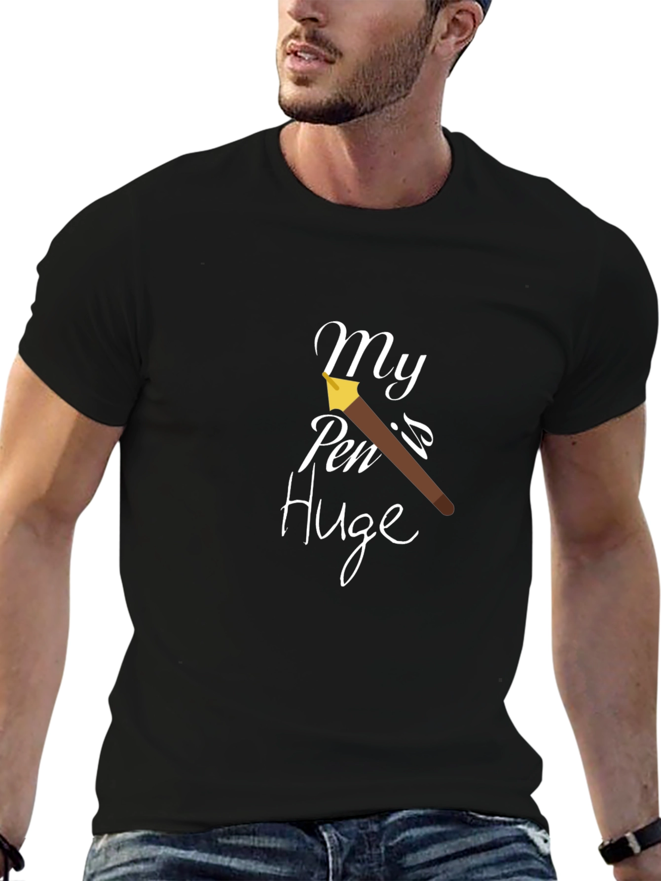 My Pen is Huge Black Graphic T-Shirt