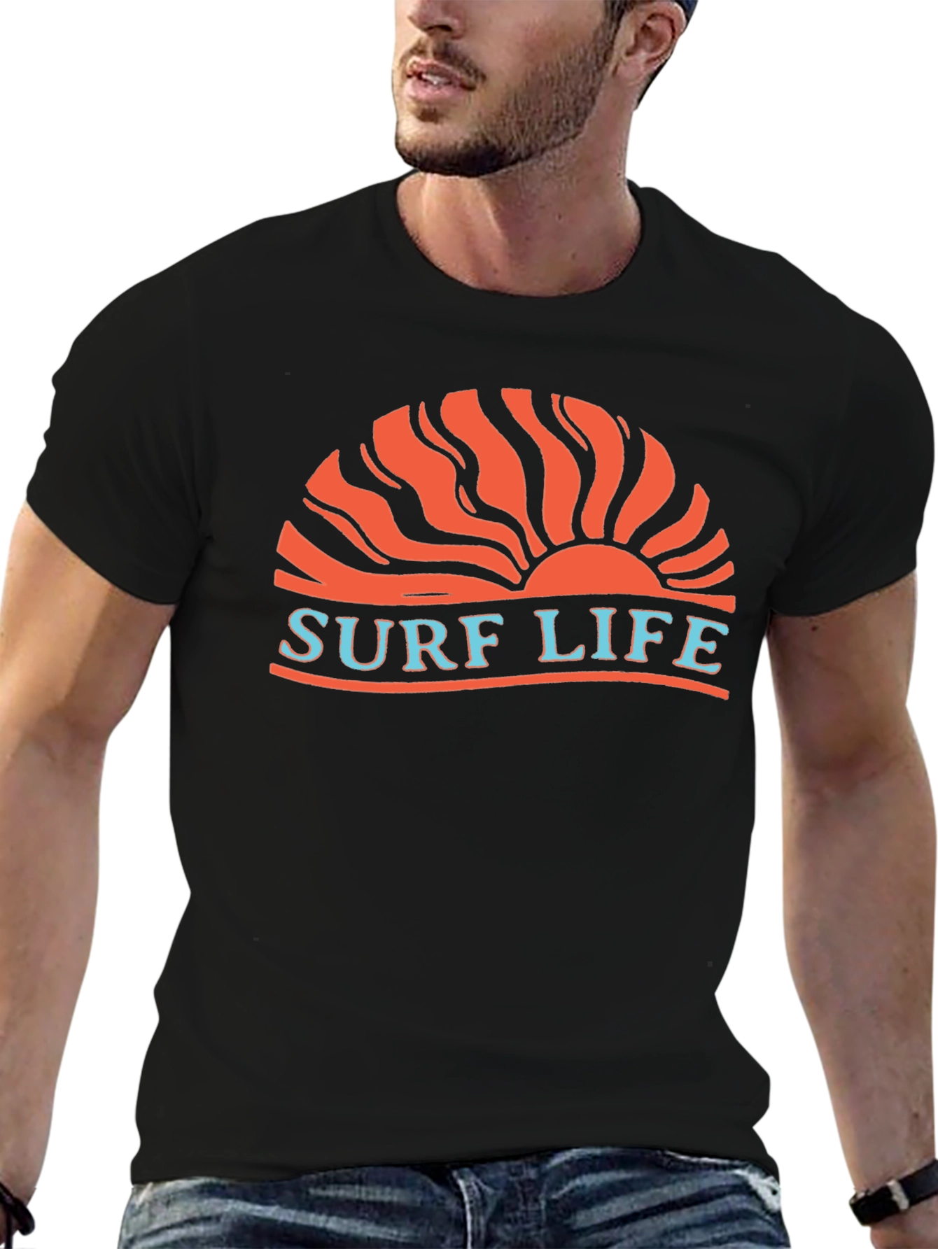 Surf Life Graphic Tee - Retro Sunset Design