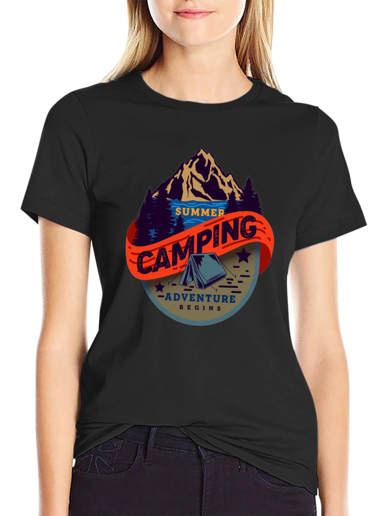 Summer Camping Adventure T-Shirt - Black