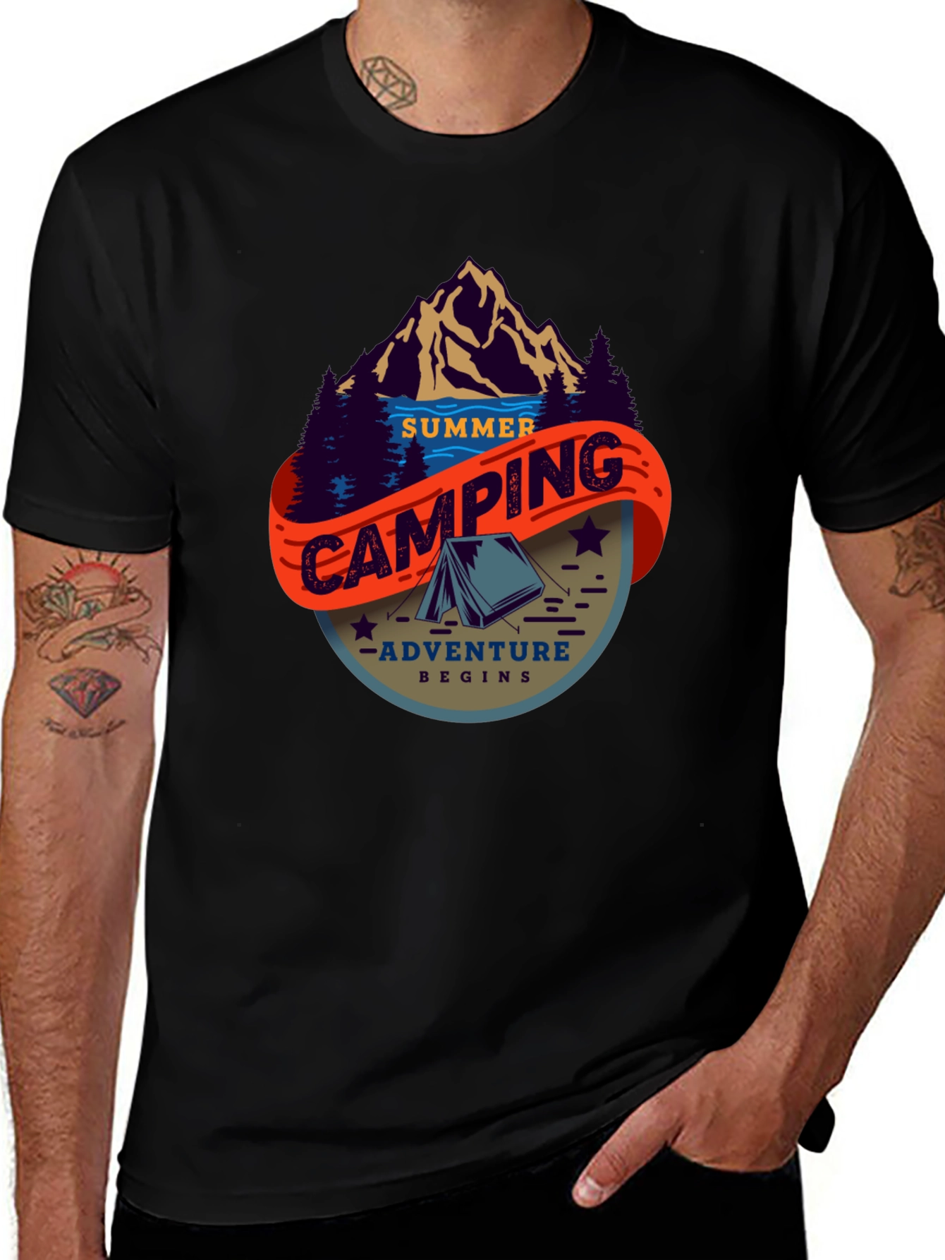 Summer Camping Adventure T-Shirt - Black