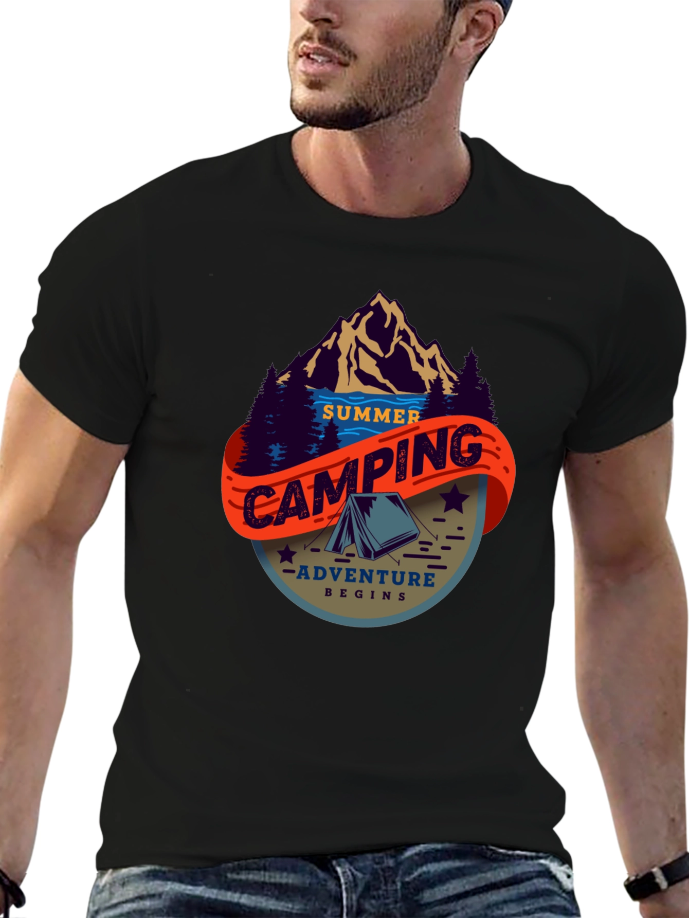 Summer Camping Adventure T-Shirt - Black