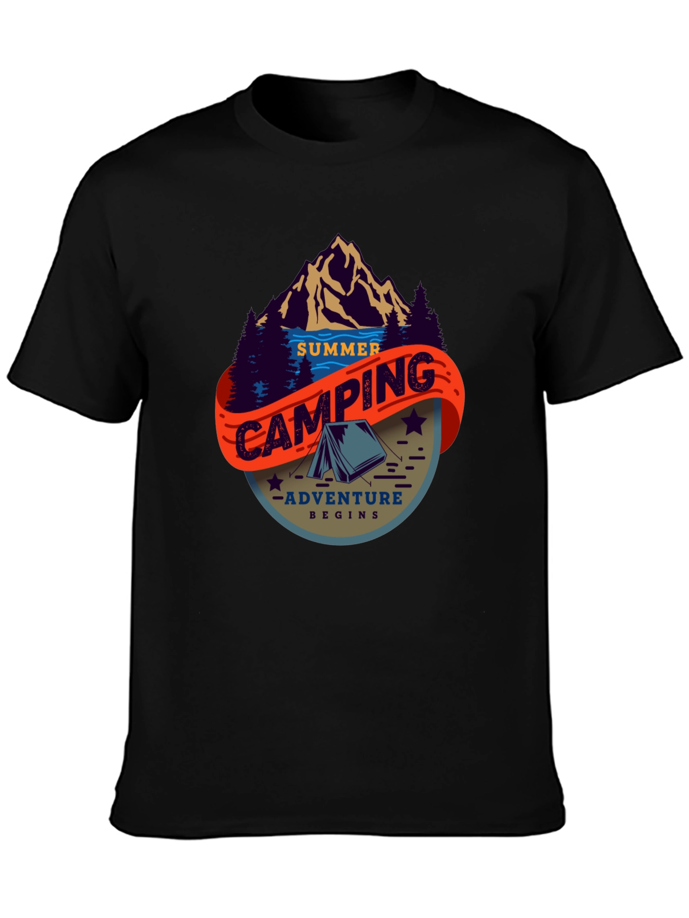 Summer Camping Adventure T-Shirt - Black