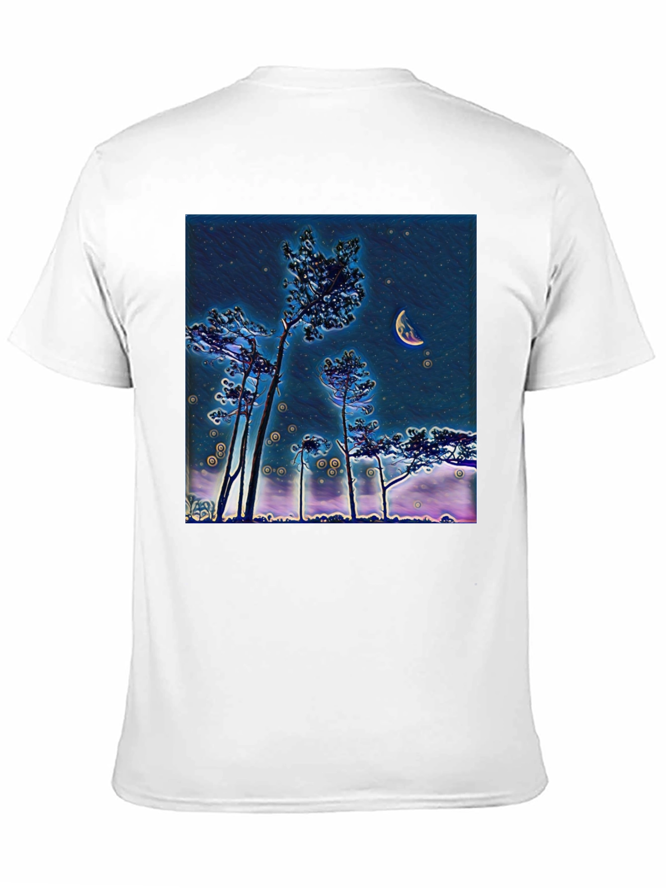 Night Sky Crescent Moon Trees Graphic Tee