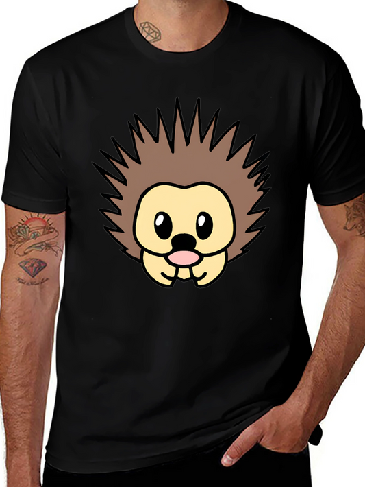 Cute Cartoon Hedgehog Graphic Tee - Black