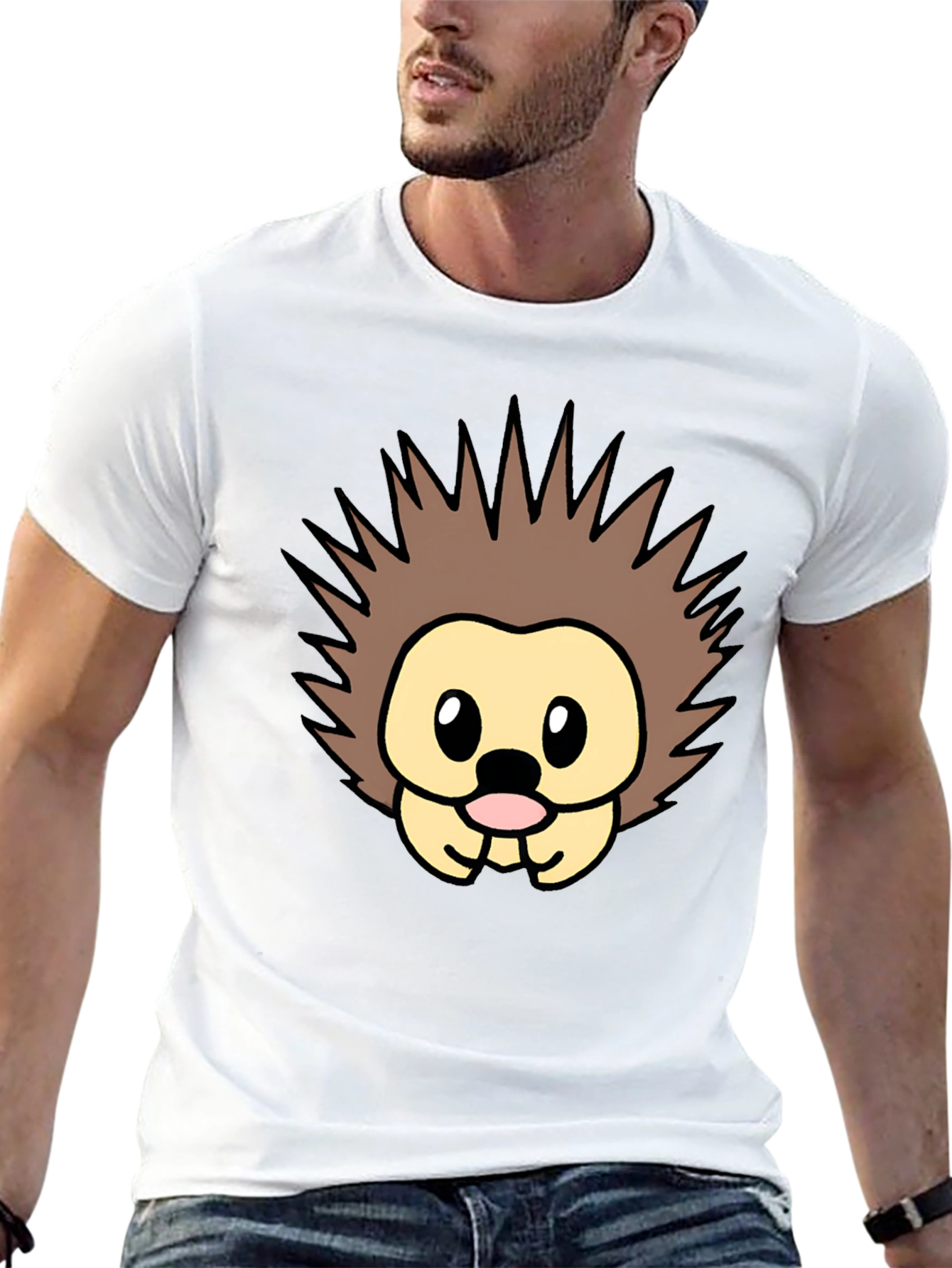 Cute Cartoon Hedgehog Graphic Tee - Black