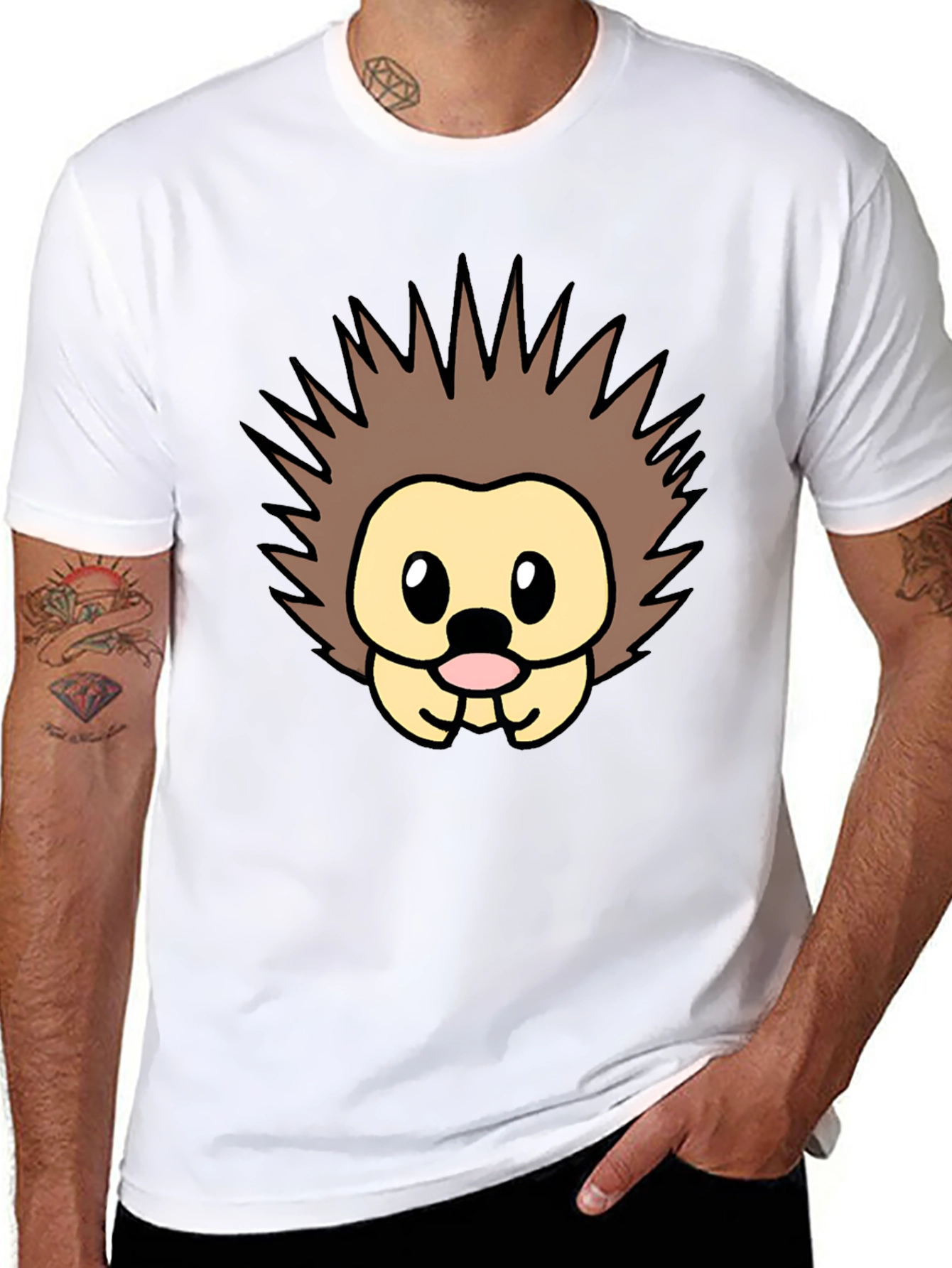 Cute Cartoon Hedgehog Graphic Tee - Black