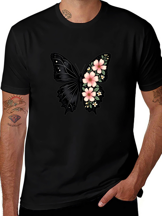 Floral Butterfly Graphic Tee - Trendy Black T-Shirt