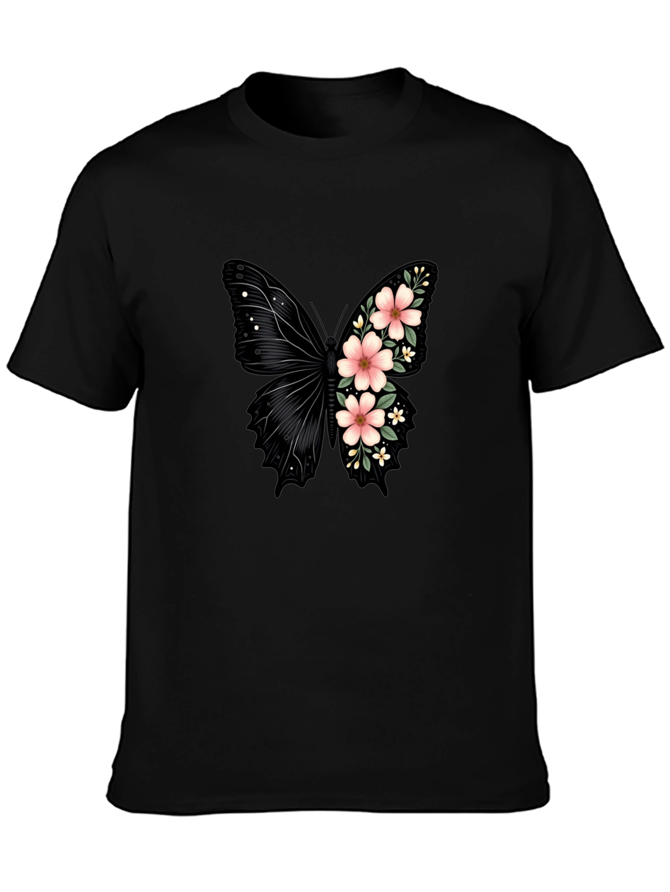 Floral Butterfly Graphic Tee - Trendy Black T-Shirt
