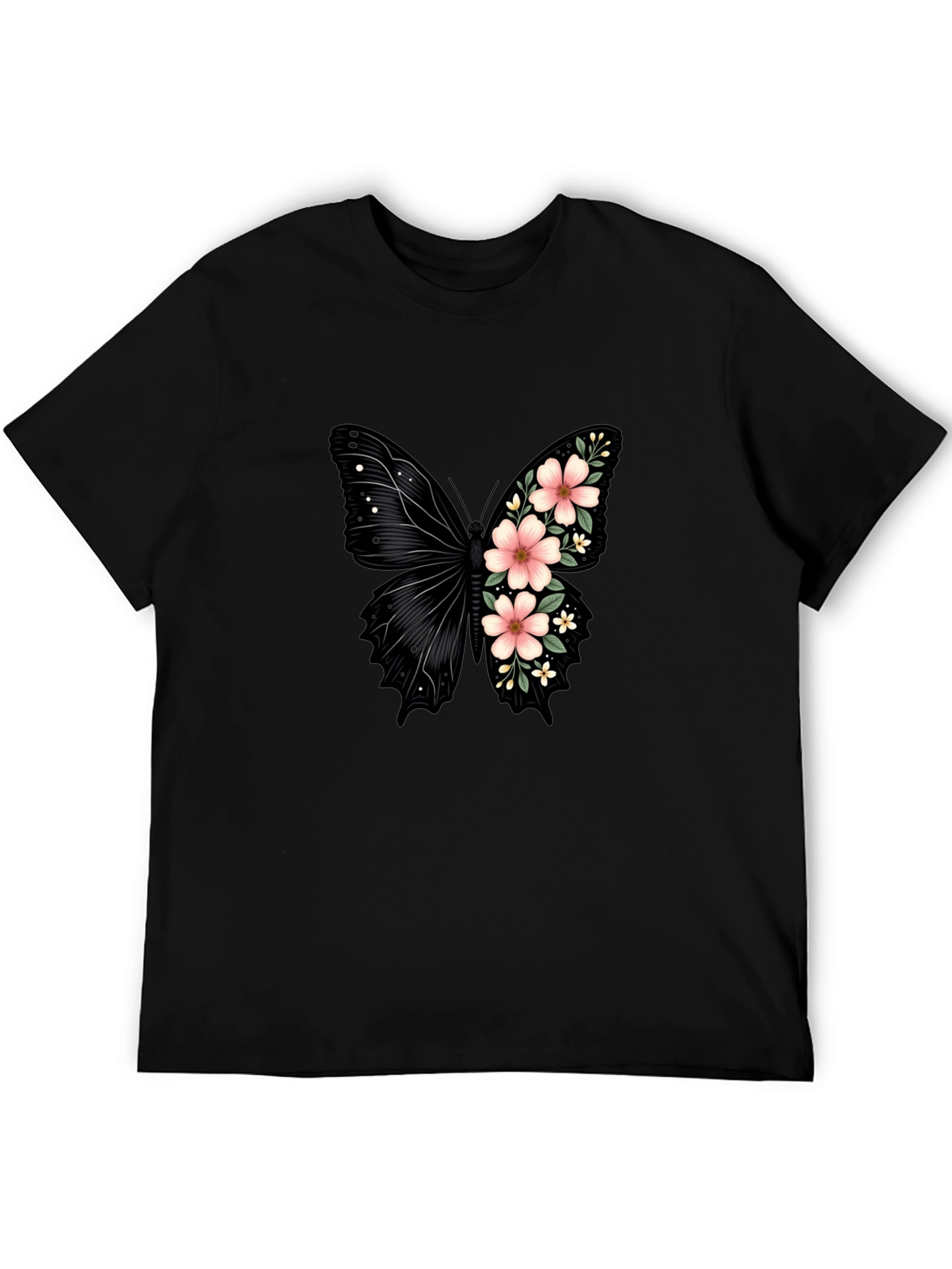 Floral Butterfly Graphic Tee - Trendy Black T-Shirt