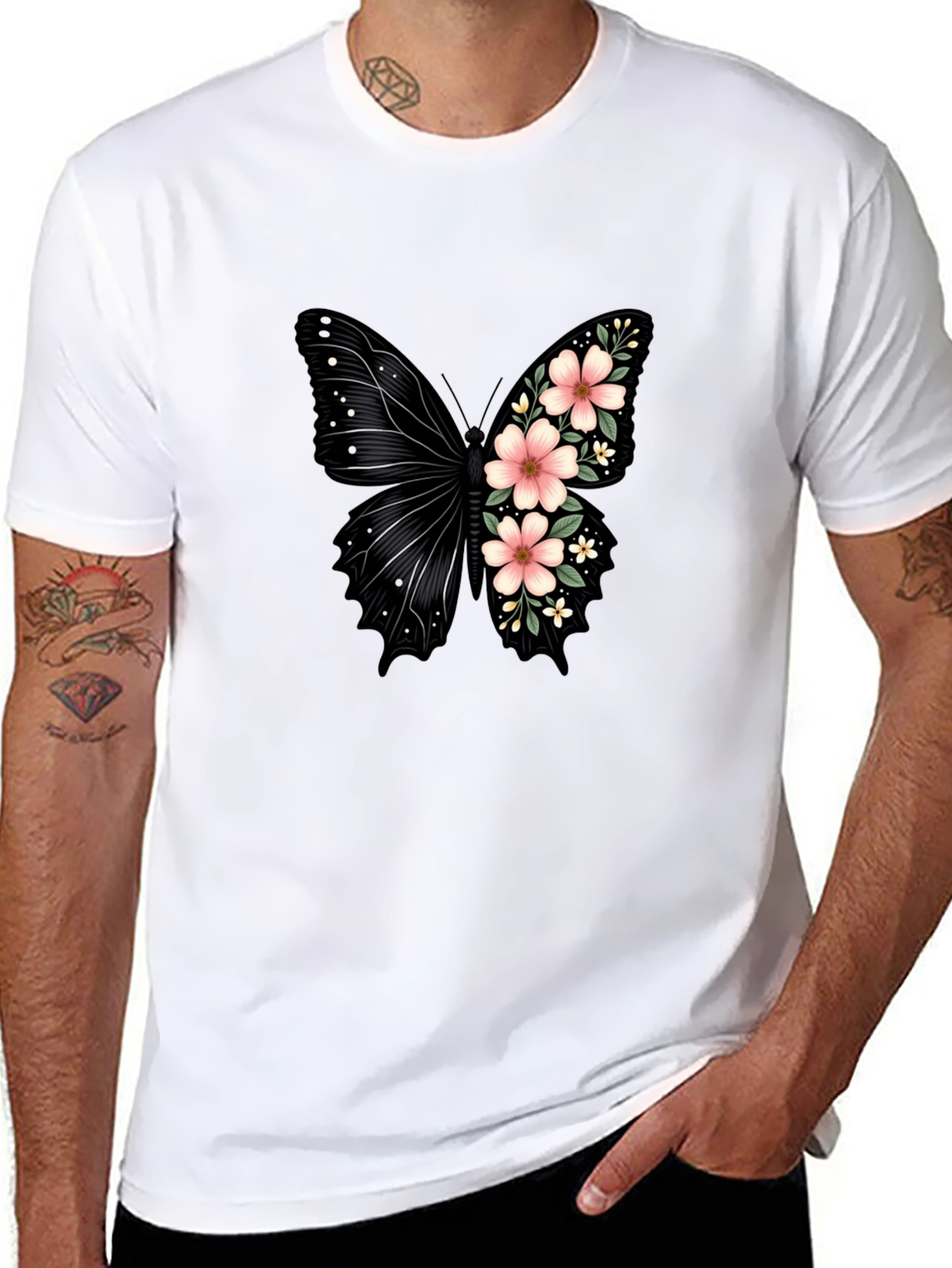 Floral Butterfly Graphic Tee - Trendy Black T-Shirt