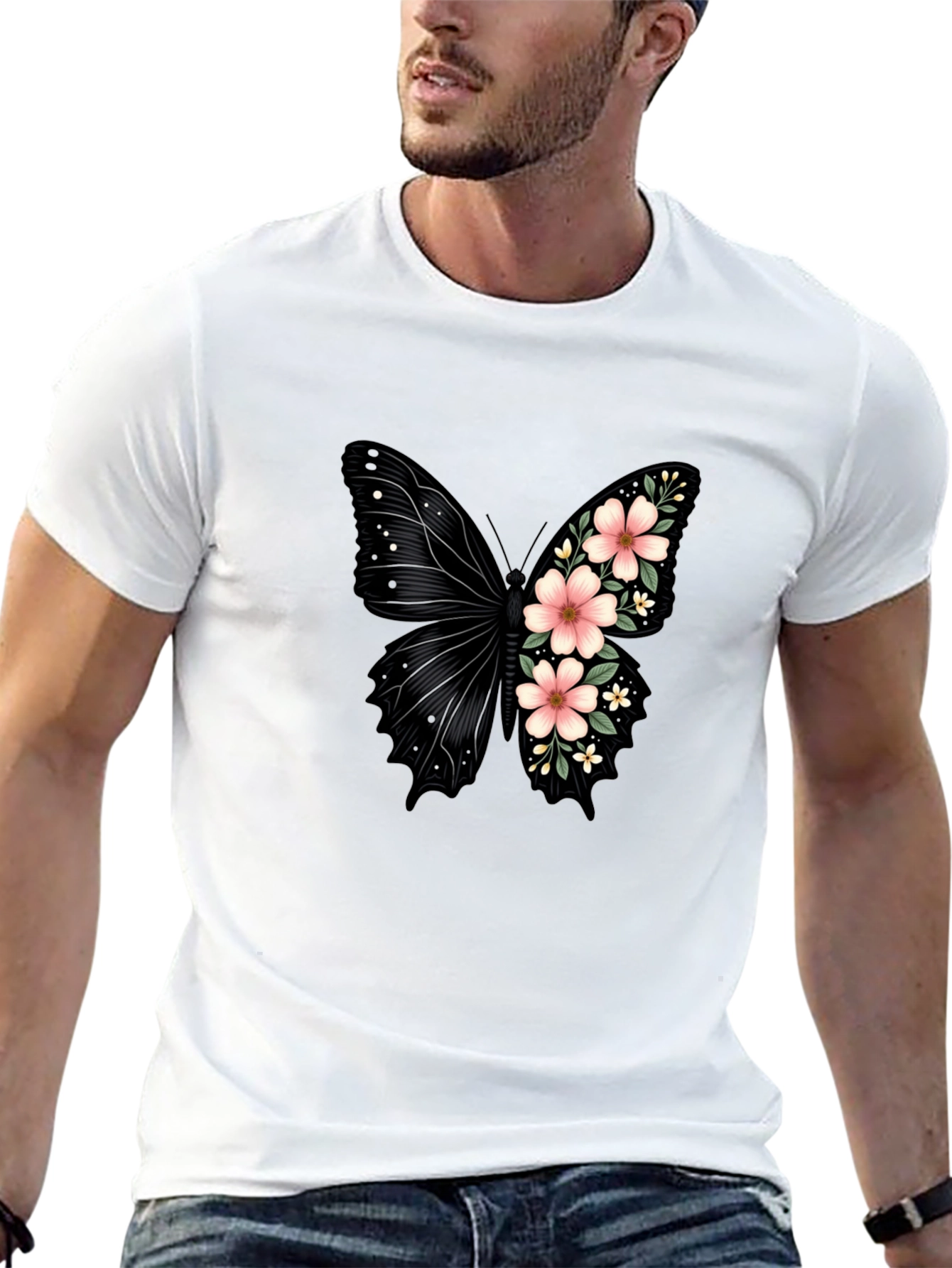 Floral Butterfly Graphic Tee - Trendy Black T-Shirt