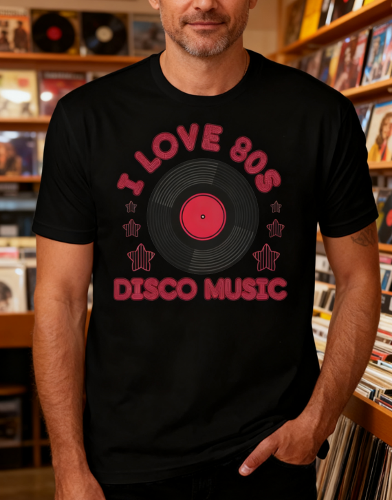 "I Love 80s Disco Music" Retro Graphic Tee