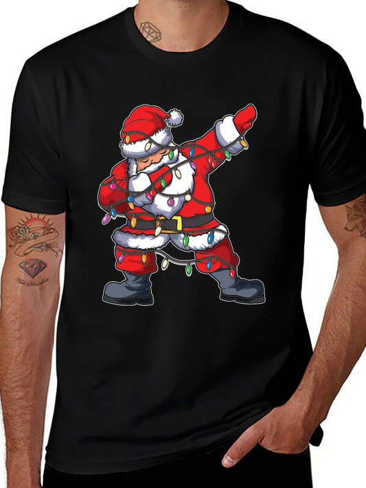 Dabbing Santa Christmas Lights Graphic Tee