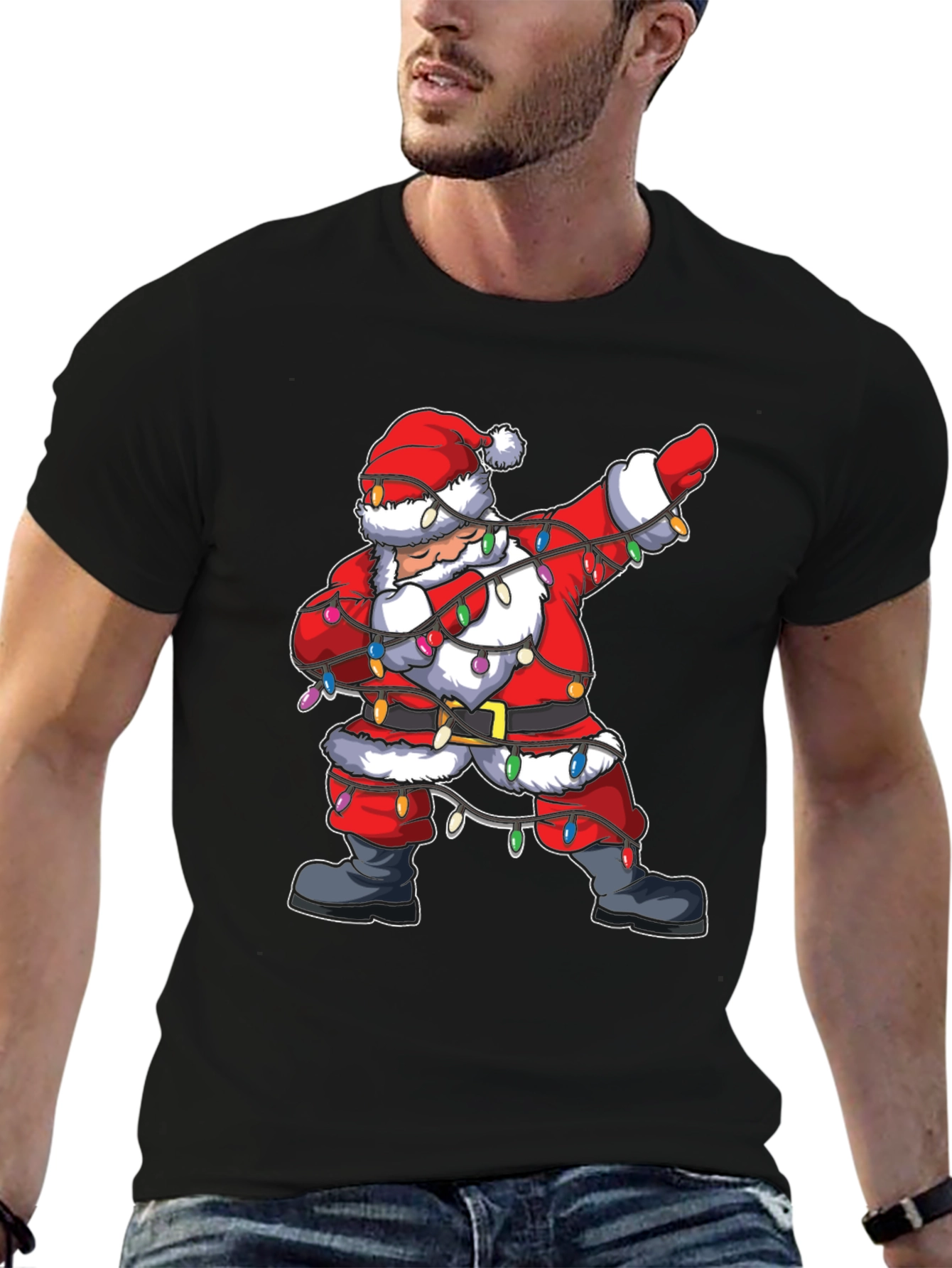 Dabbing Santa Christmas Lights Graphic Tee
