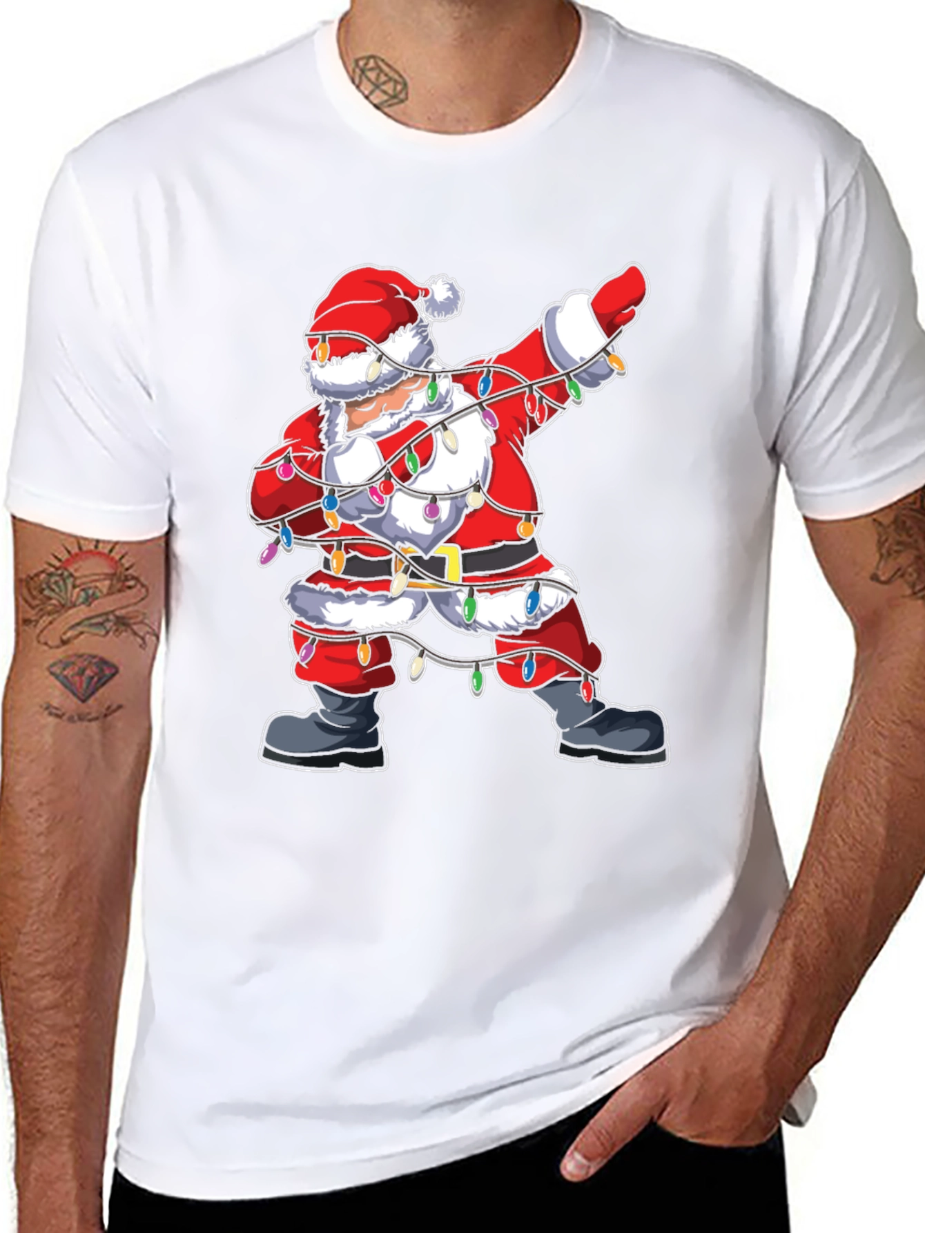 Dabbing Santa Christmas Lights Graphic Tee
