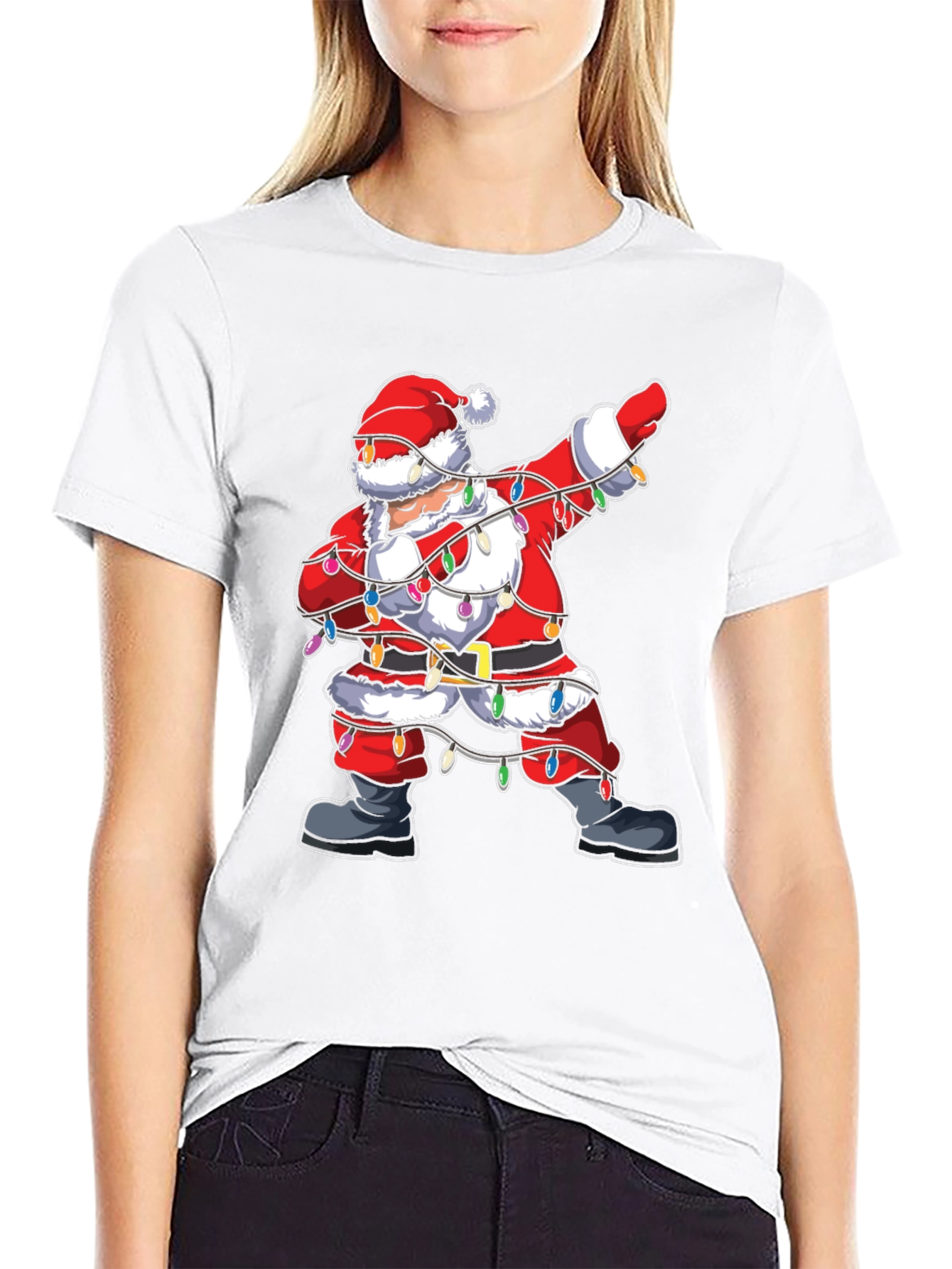 Dabbing Santa Christmas Lights Graphic Tee