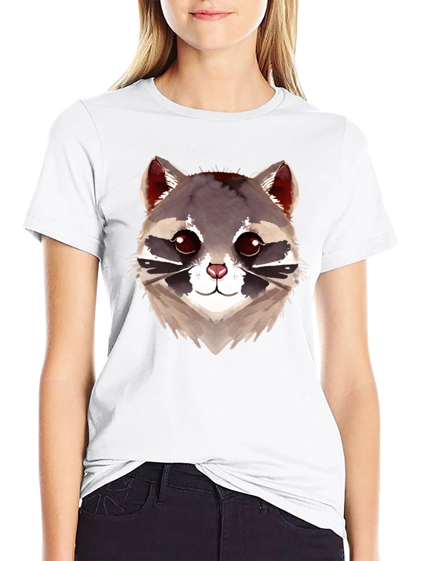 Cute Raccoon Graphic Black T-Shirt
