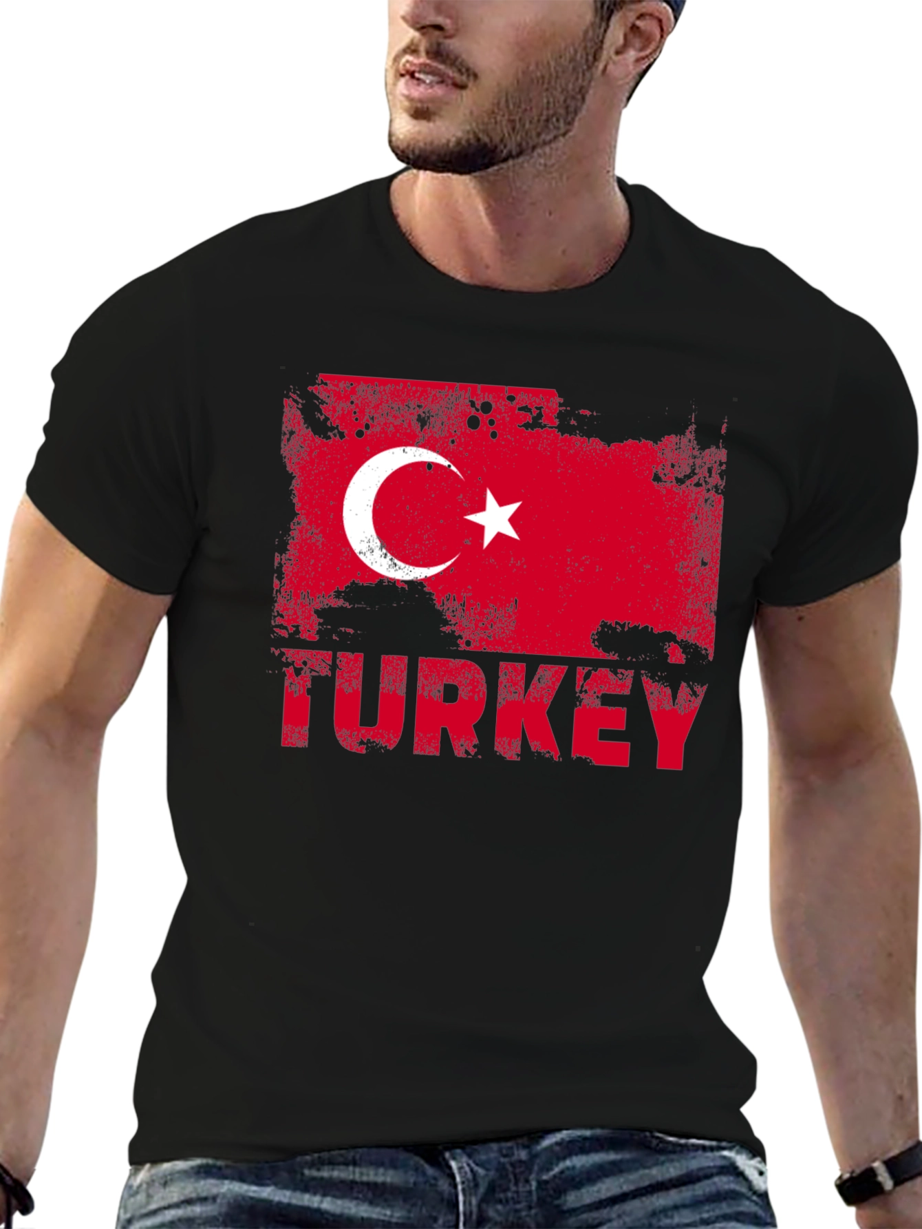 Turkey Flag Grunge Black T-Shirt