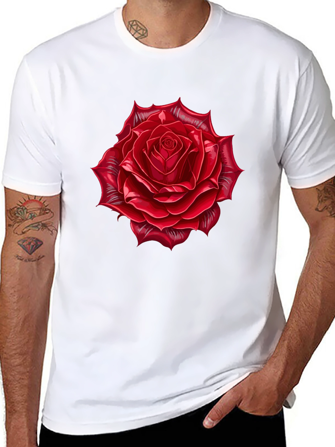 Red Rose Graphic Black T-Shirt