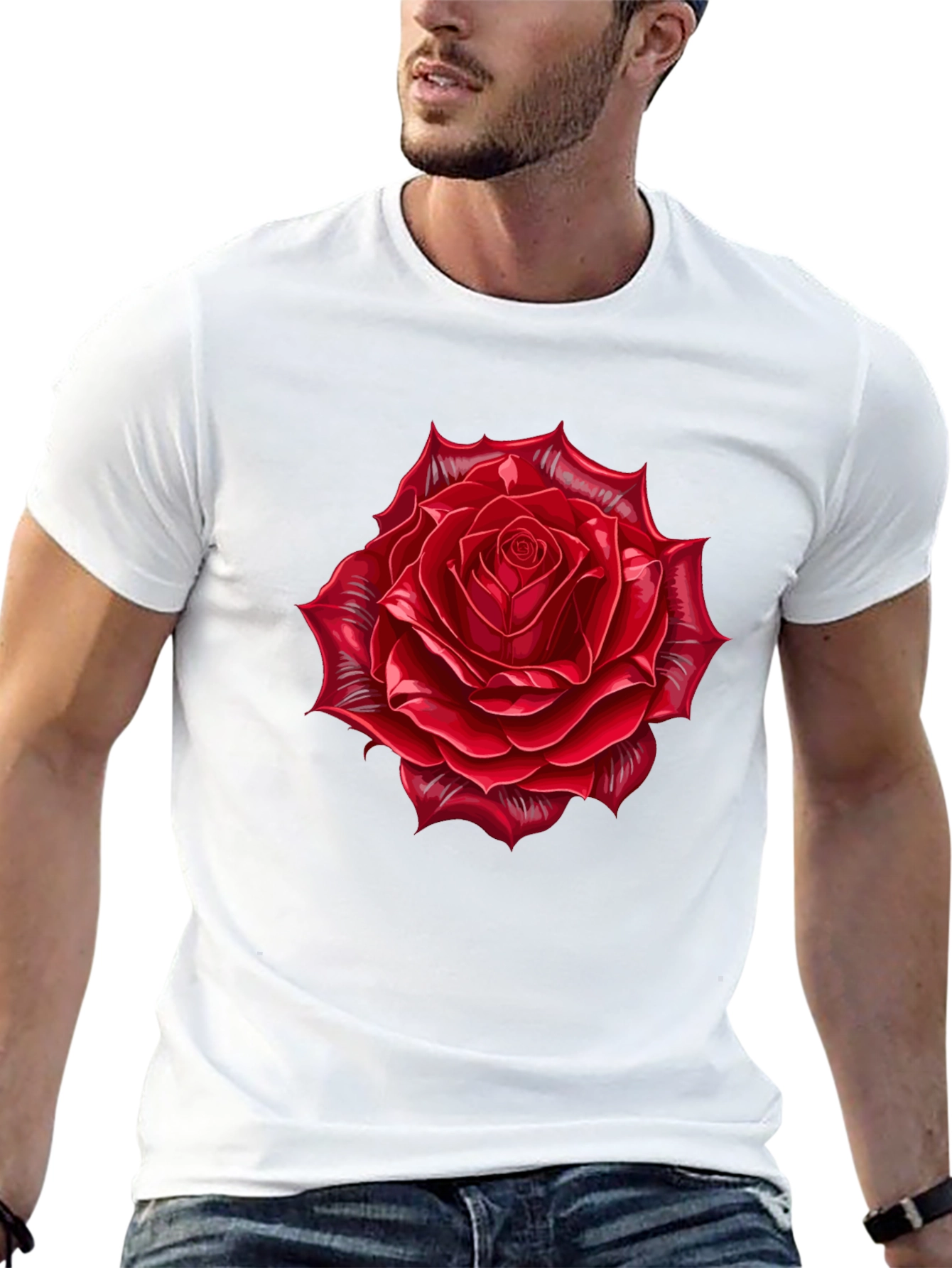 Red Rose Graphic Black T-Shirt