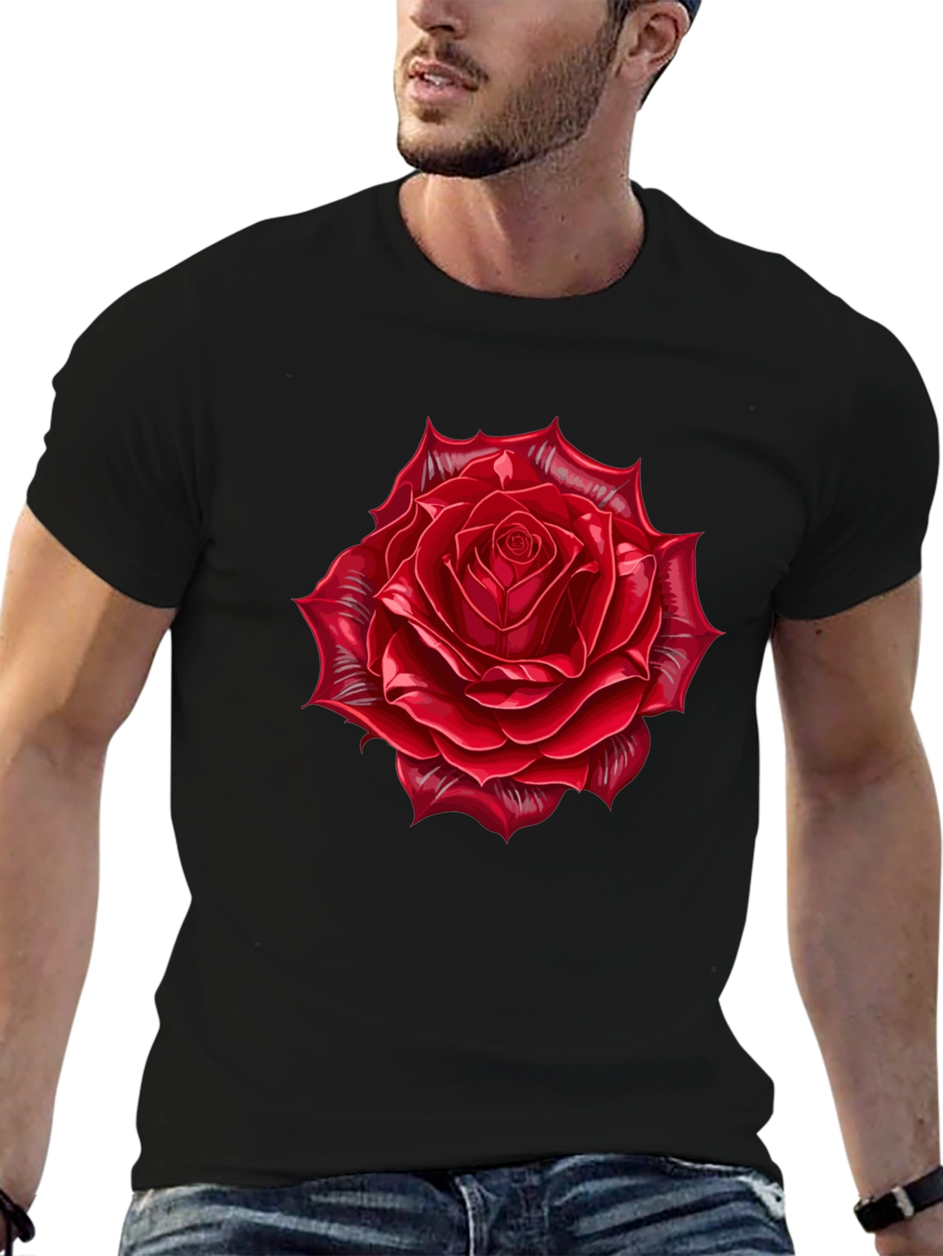 Red Rose Graphic Black T-Shirt