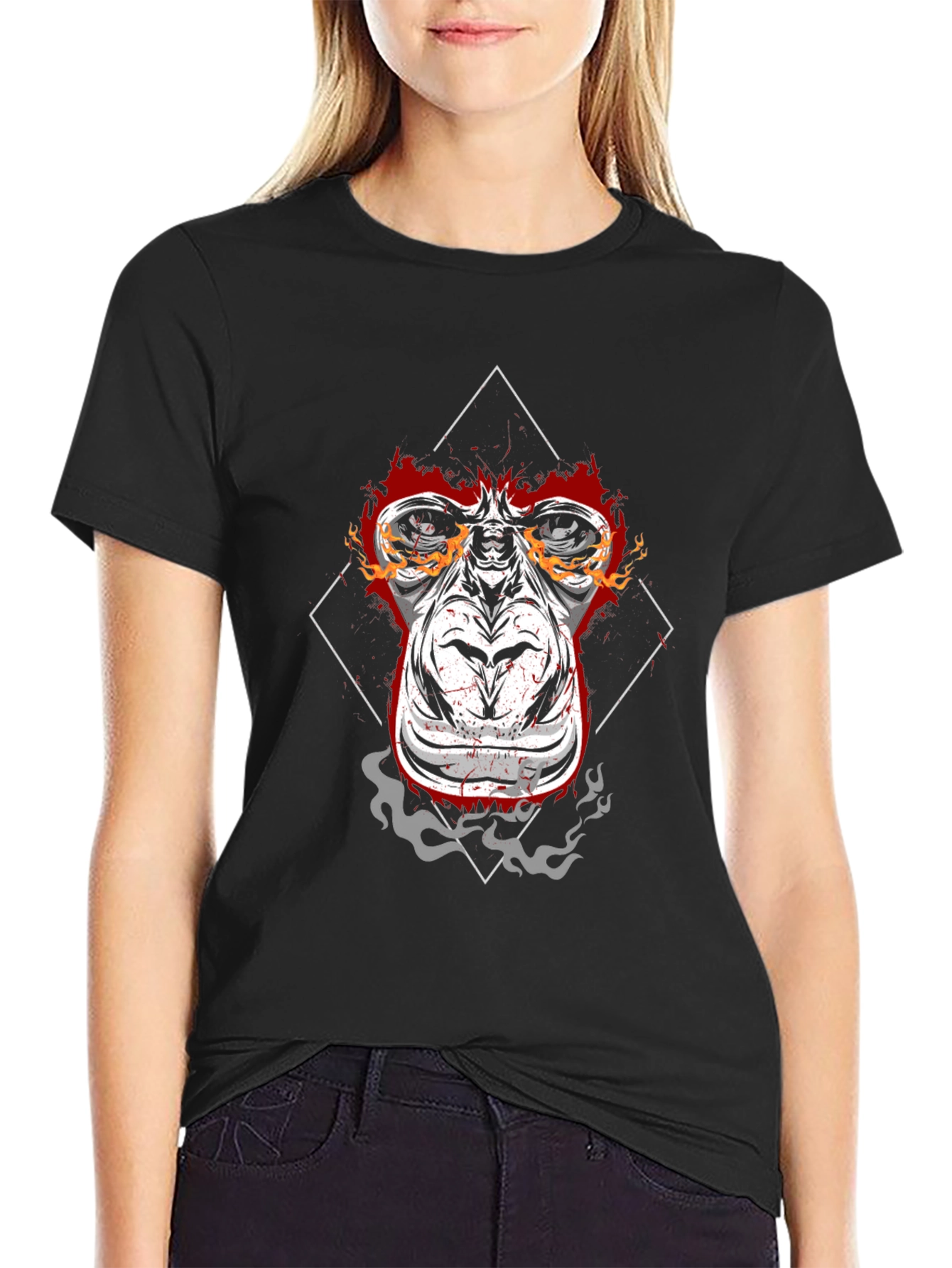 Fiery Ape Graphic Tee - Black Cotton T-Shirt