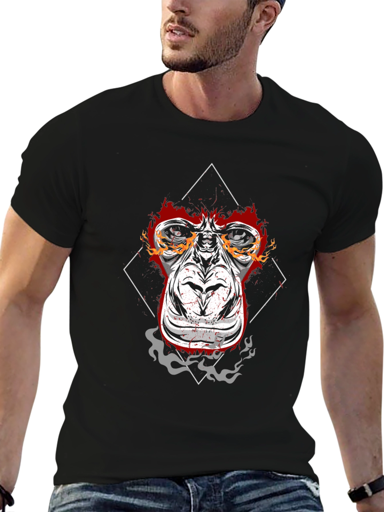 Fiery Ape Graphic Tee - Black Cotton T-Shirt