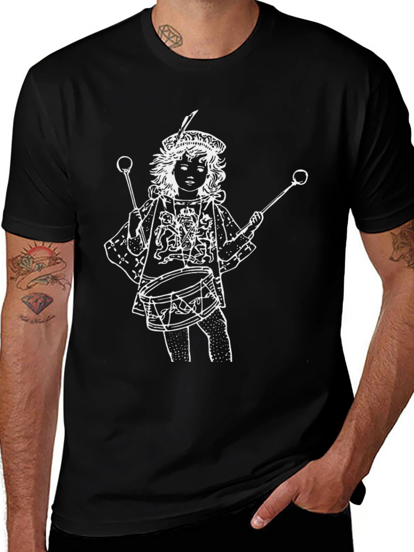Black T-Shirt with Drummer Boy Graphic