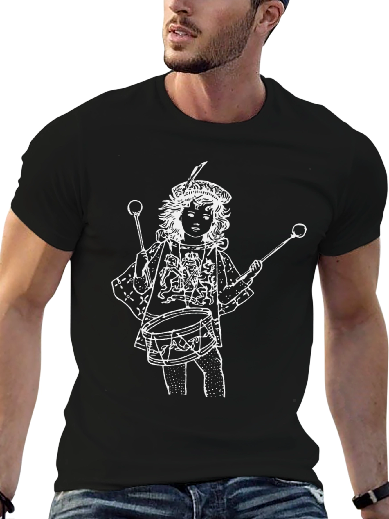 Black T-Shirt with Drummer Boy Graphic
