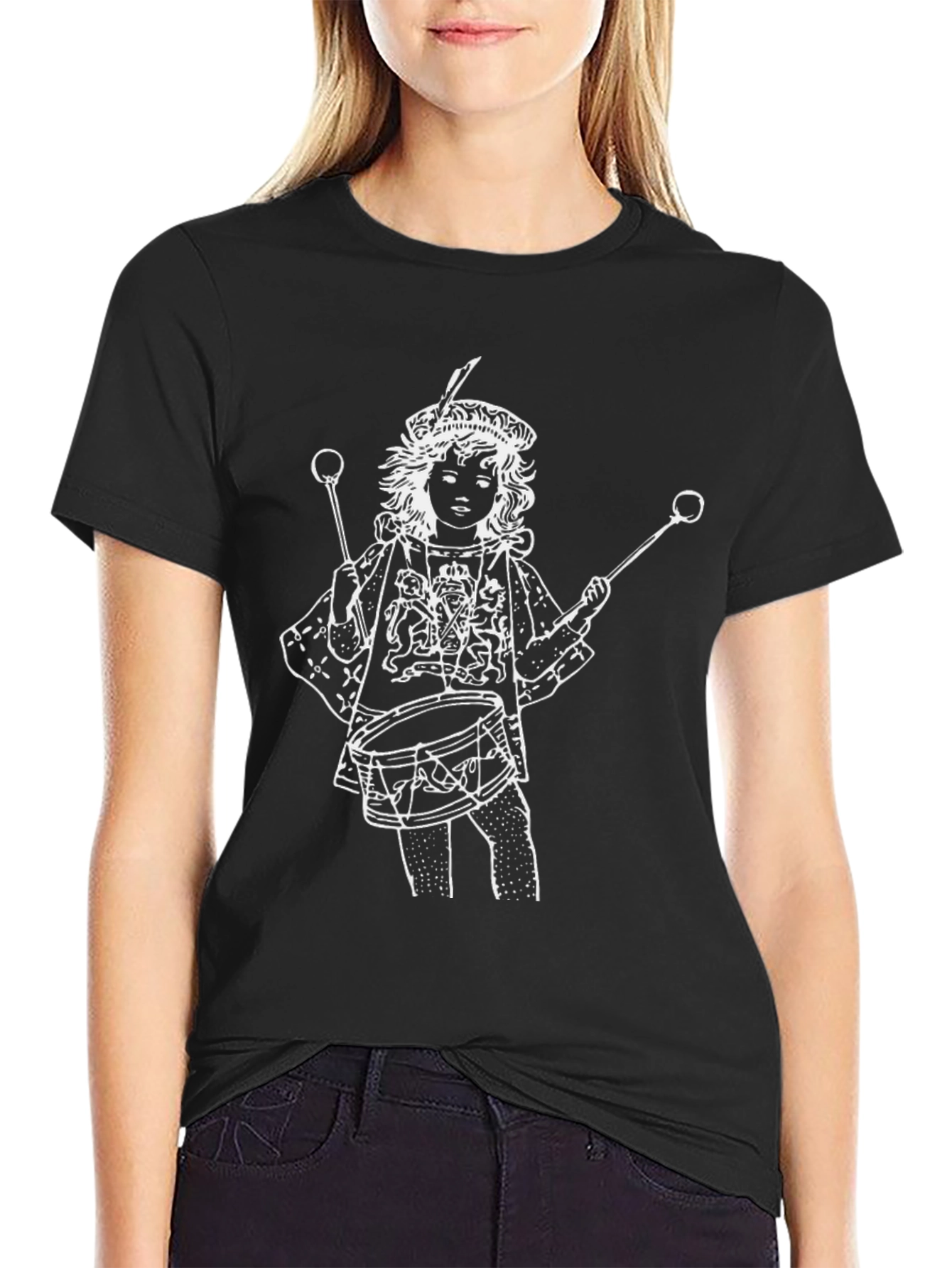 Black T-Shirt with Drummer Boy Graphic