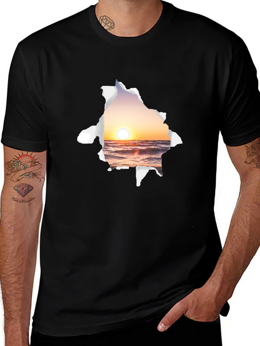 Sunset Beach Graphic Tee - Black Cotton T-Shirt