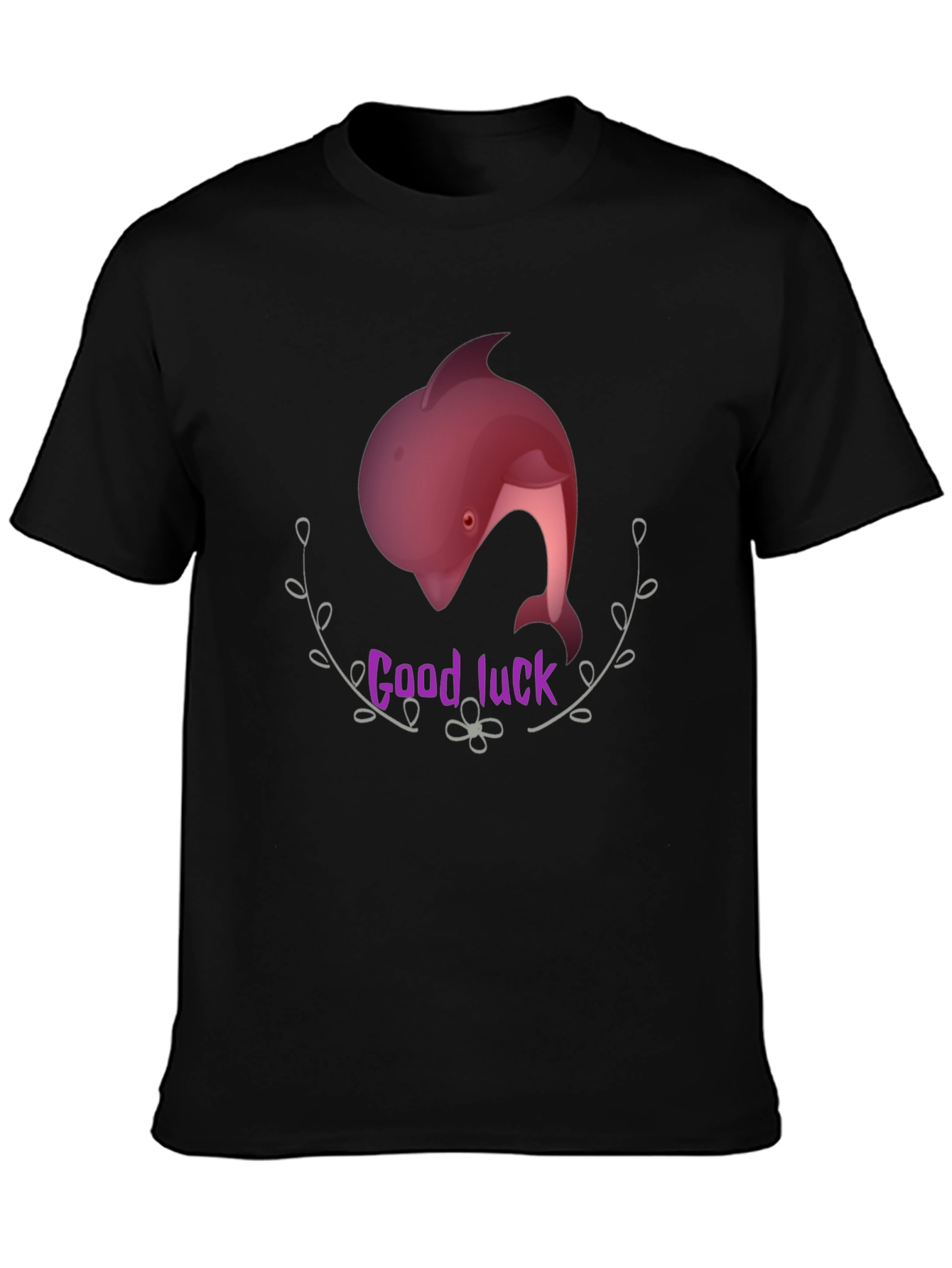 Good Luck Dolphin Graphic Tee - Black Unisex T-Shirt