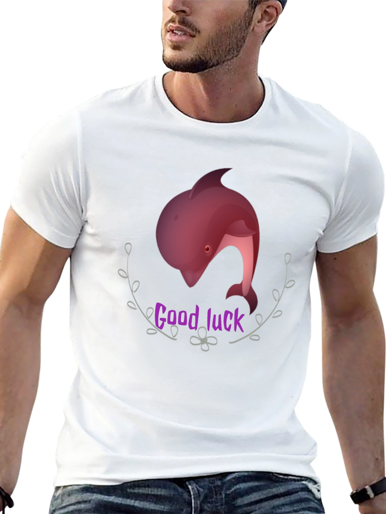 Good Luck Dolphin Graphic Tee - Black Unisex T-Shirt