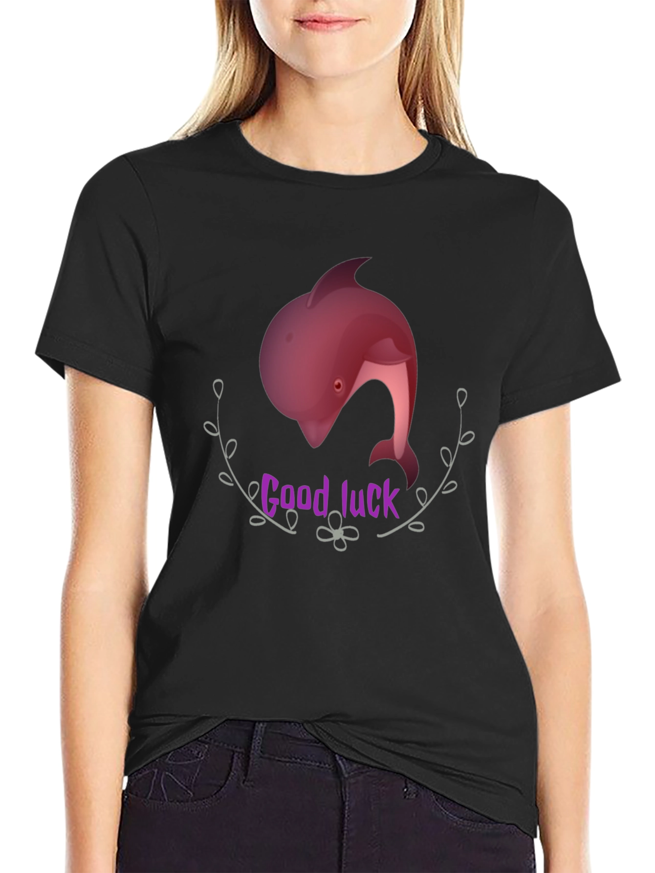 Good Luck Dolphin Graphic Tee - Black Unisex T-Shirt