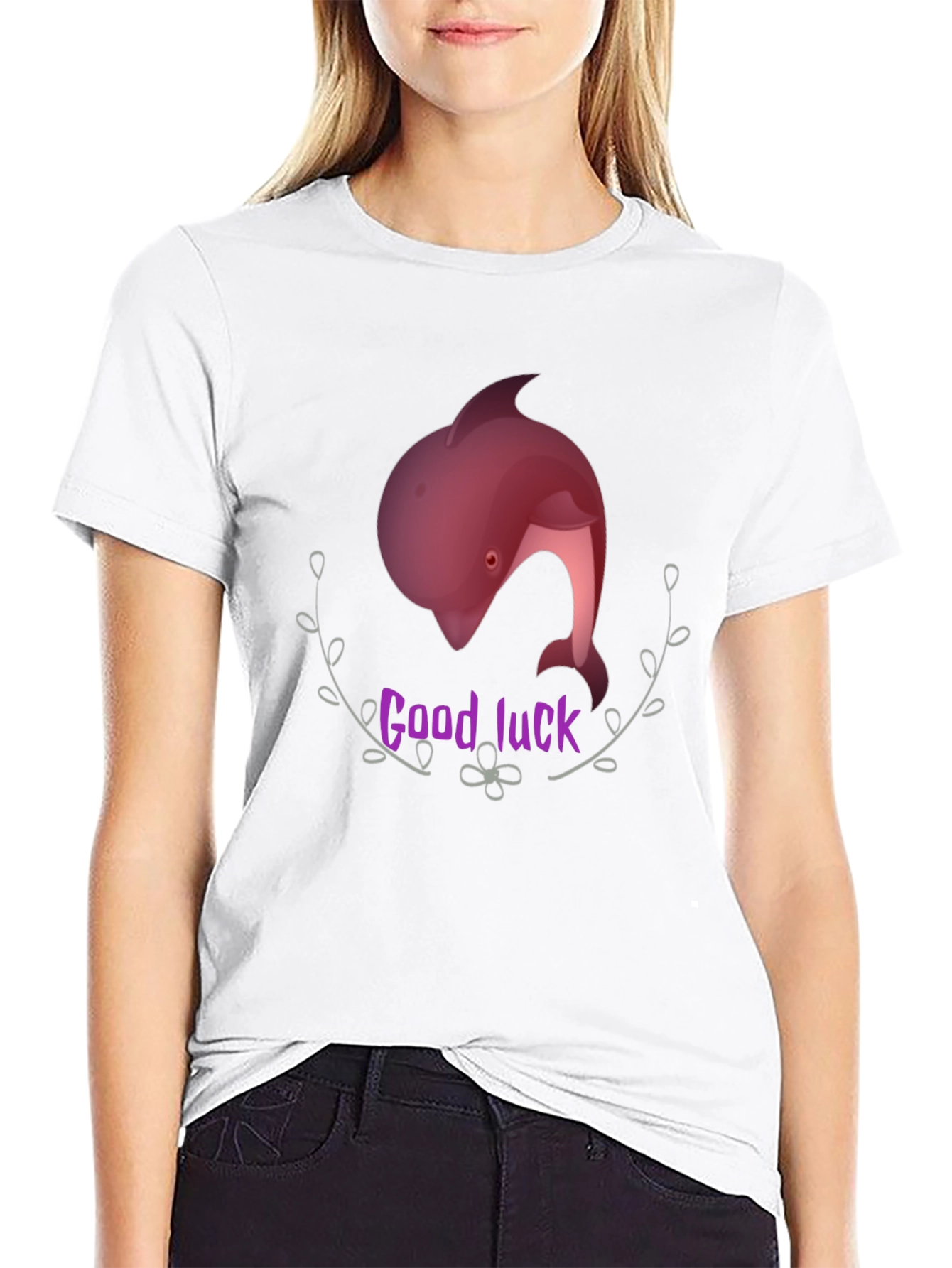 Good Luck Dolphin Graphic Tee - Black Unisex T-Shirt