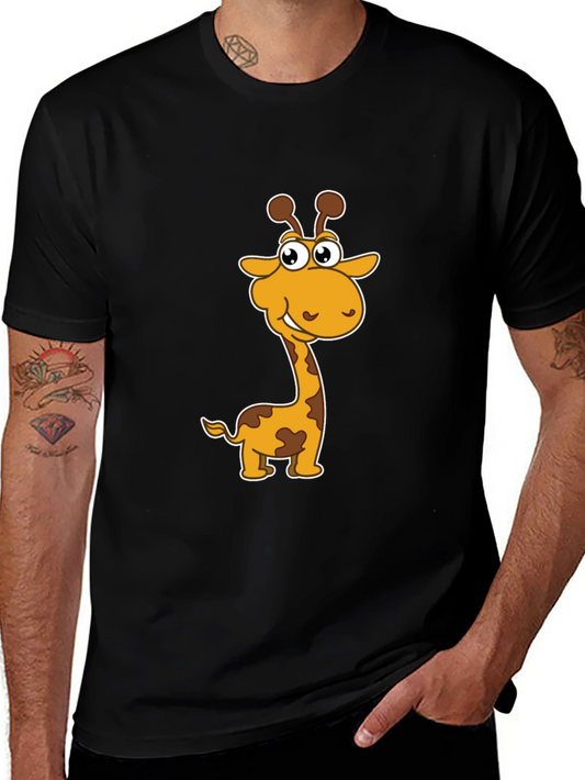 Cartoon Giraffe Graphic Black T-Shirt