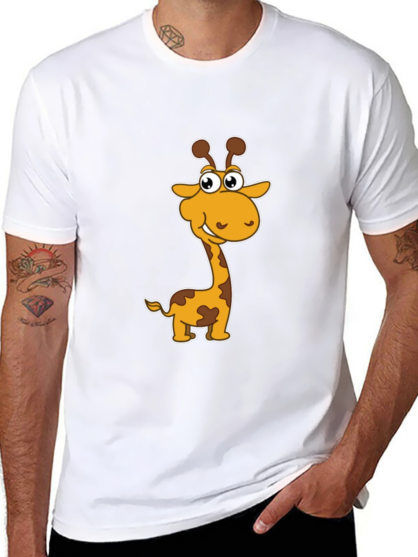 Cartoon Giraffe Graphic Black T-Shirt