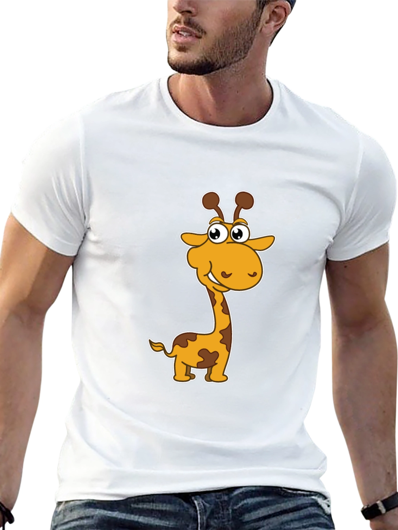 Cartoon Giraffe Graphic Black T-Shirt