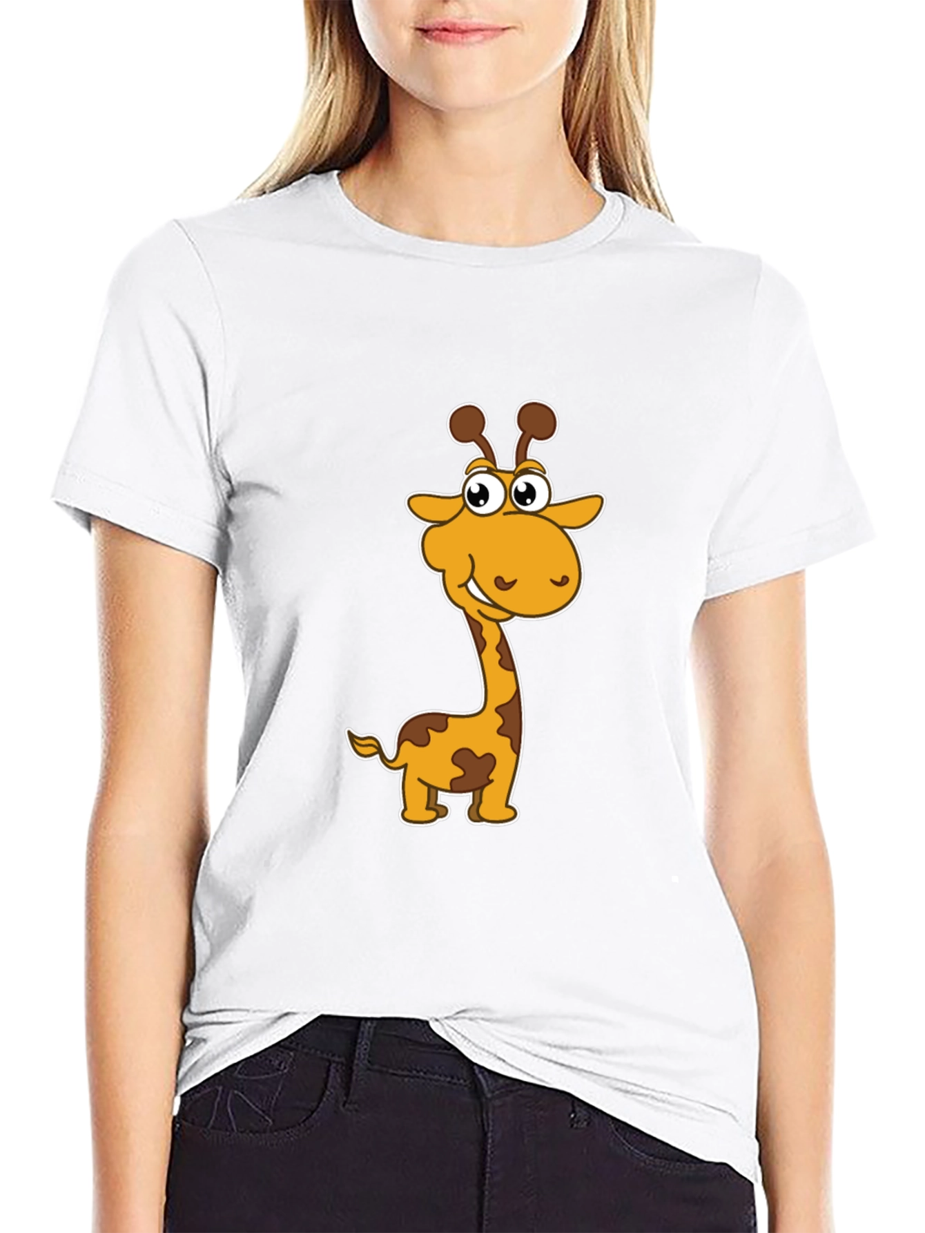 Cartoon Giraffe Graphic Black T-Shirt