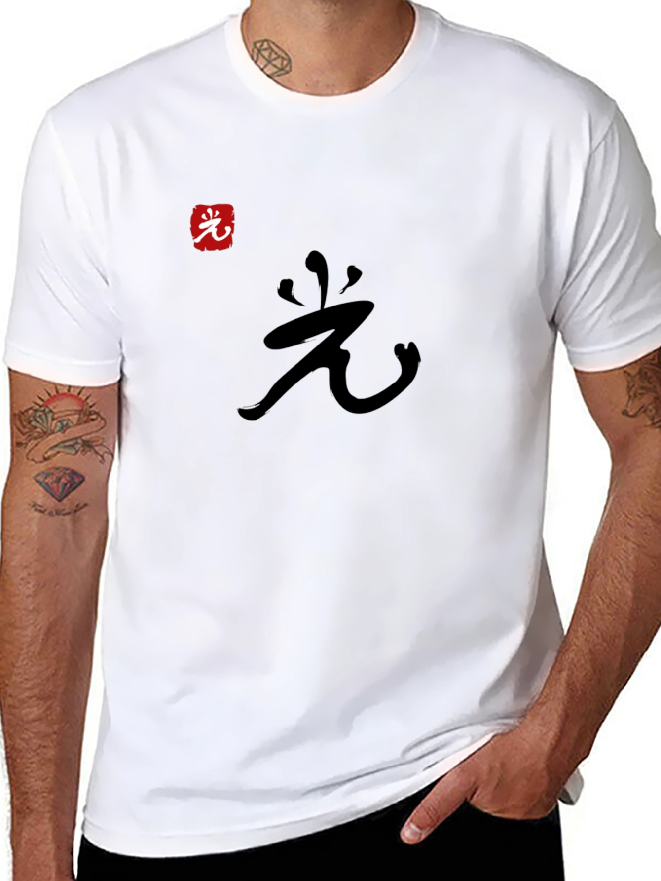 Mens Black T-Shirt with Asian Symbol Graphics